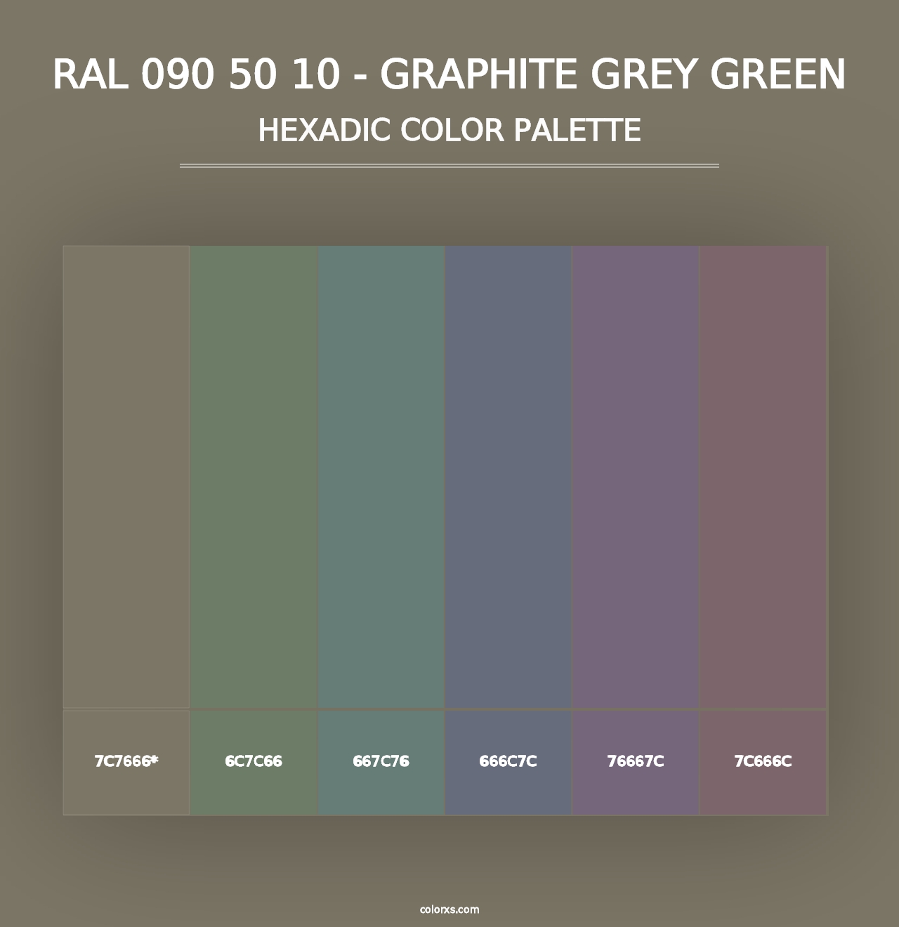 RAL 090 50 10 - Graphite Grey Green - Hexadic Color Palette