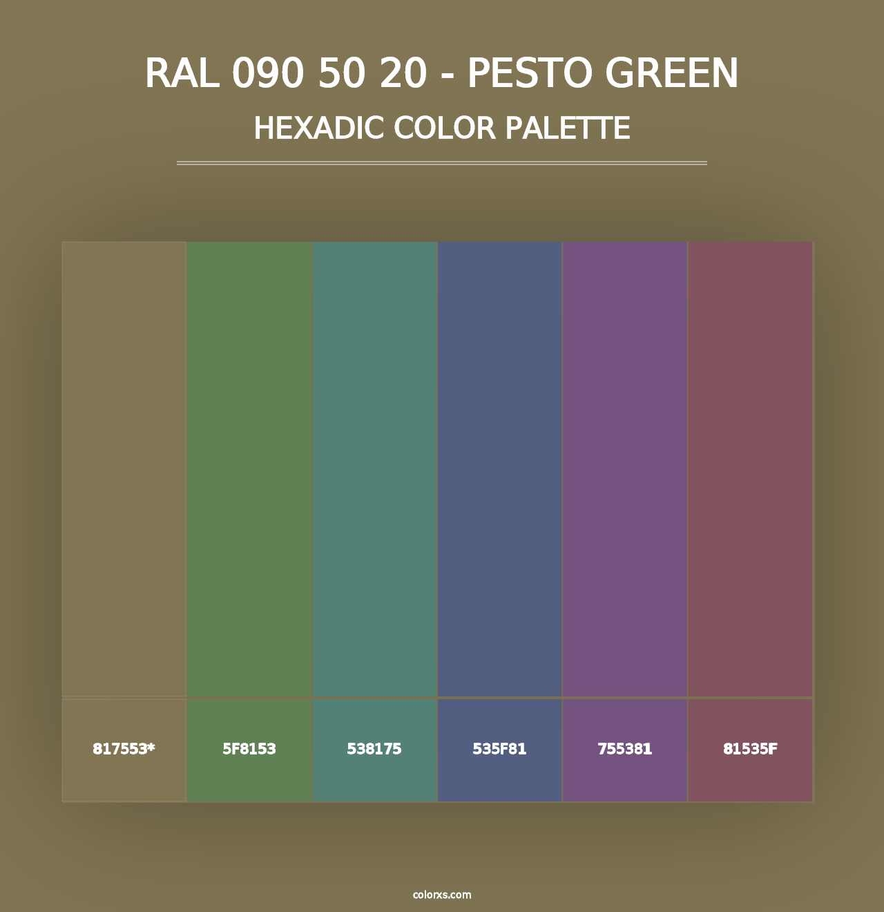 RAL 090 50 20 - Pesto Green - Hexadic Color Palette