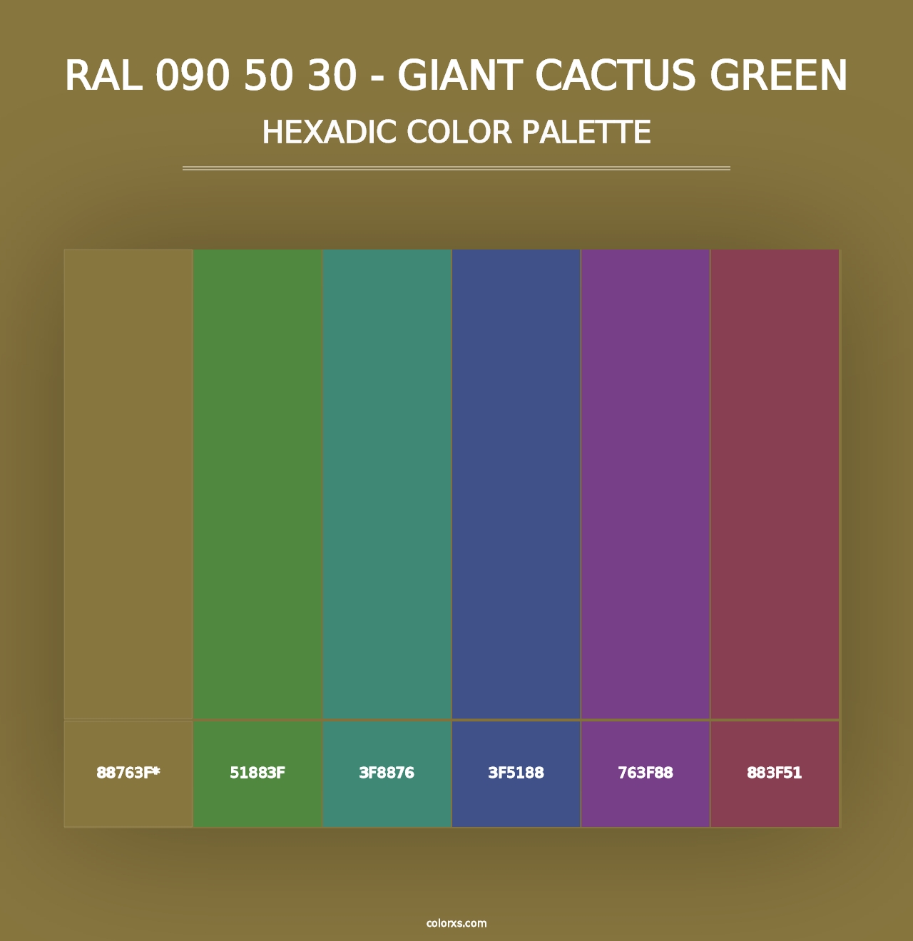 RAL 090 50 30 - Giant Cactus Green - Hexadic Color Palette