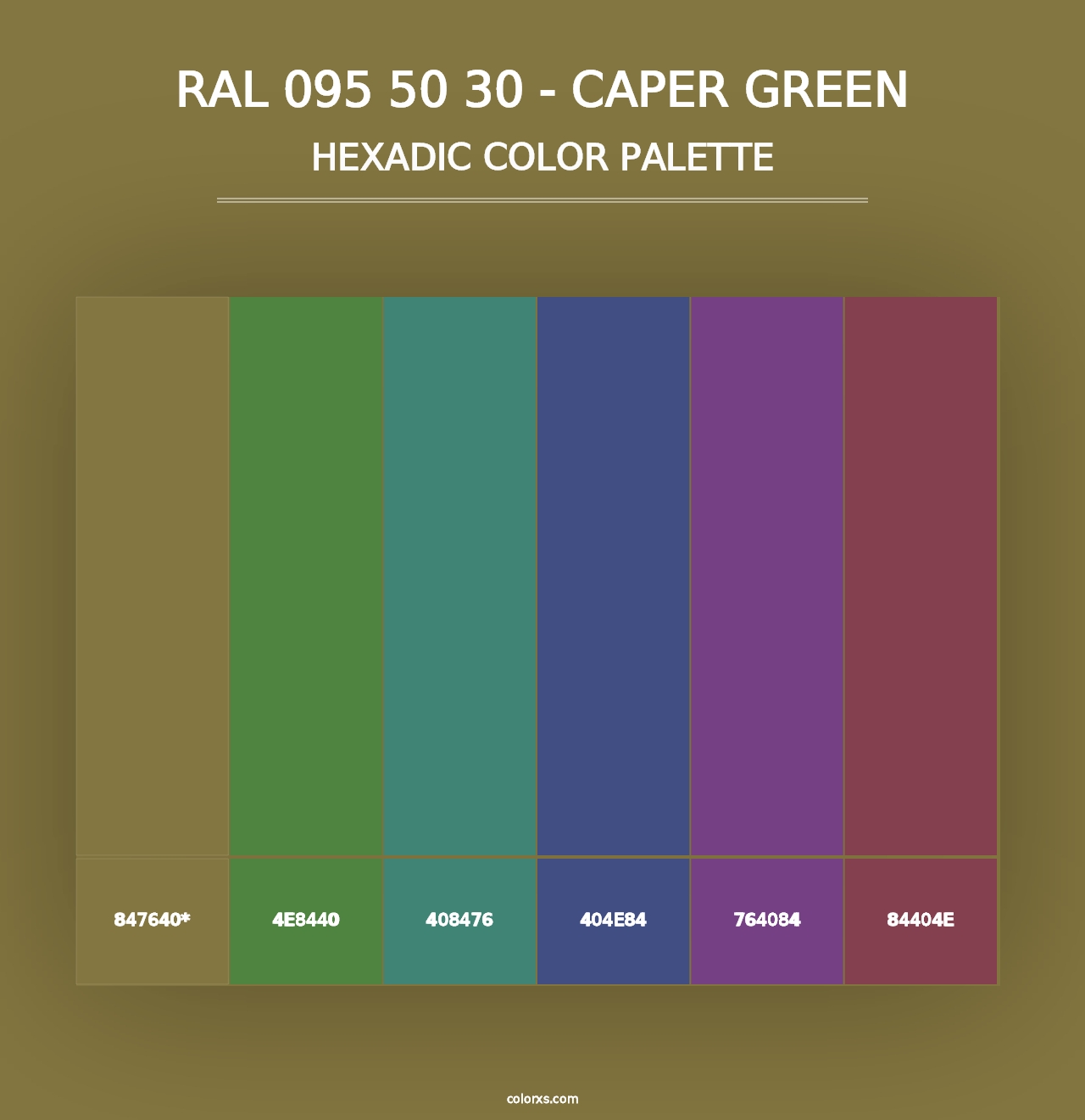 RAL 095 50 30 - Caper Green - Hexadic Color Palette