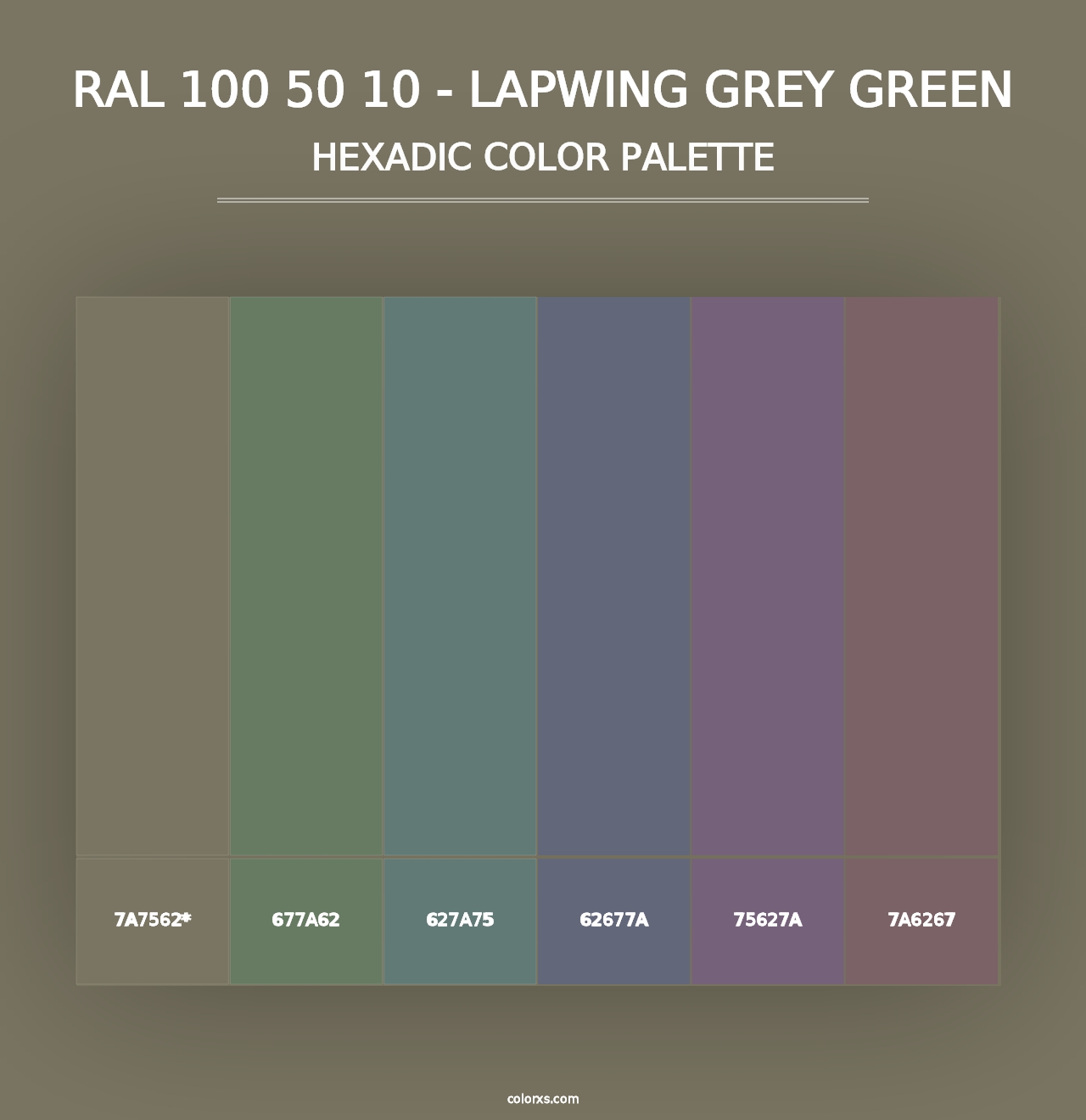 RAL 100 50 10 - Lapwing Grey Green - Hexadic Color Palette