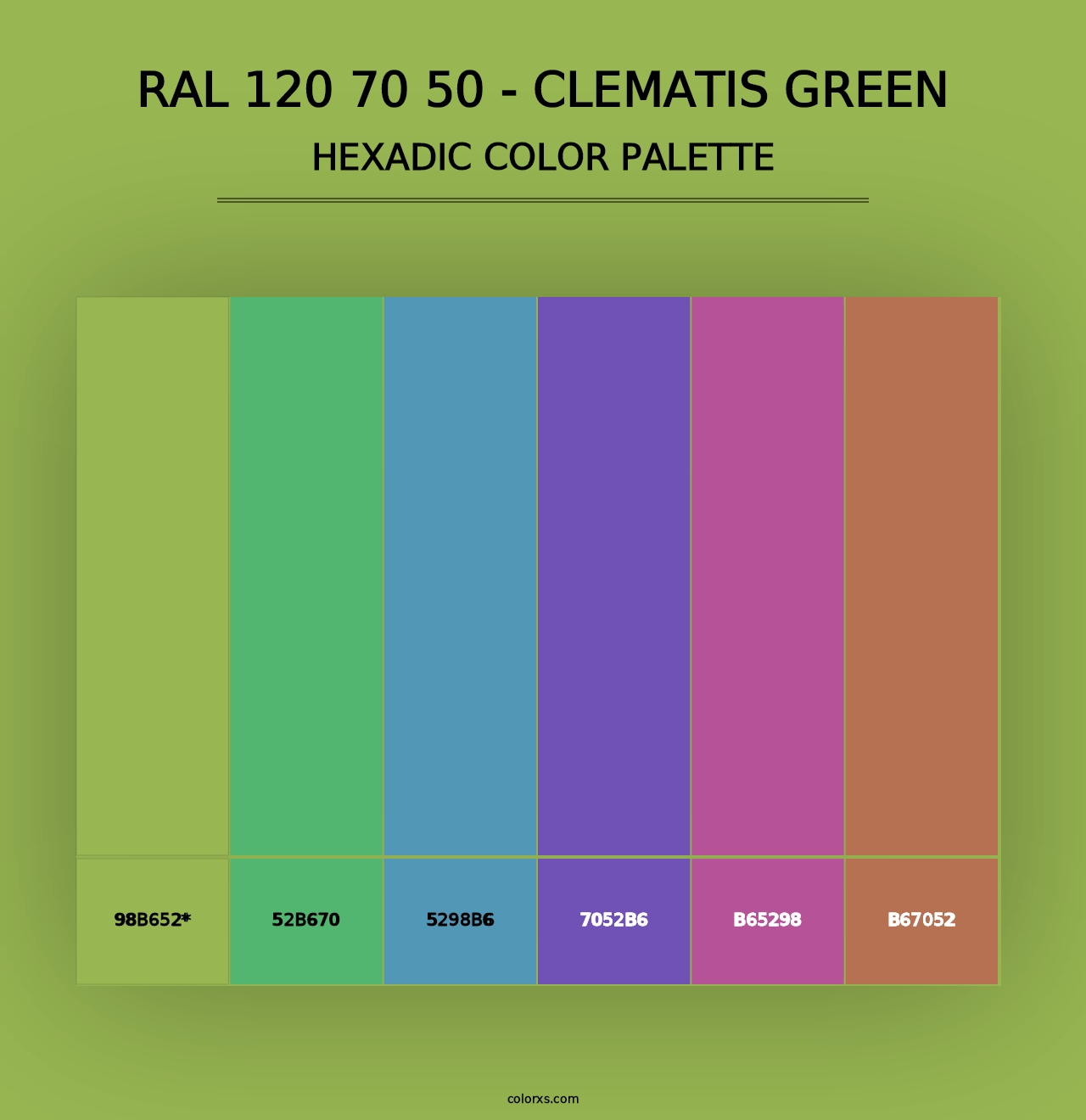 RAL 120 70 50 - Clematis Green - Hexadic Color Palette