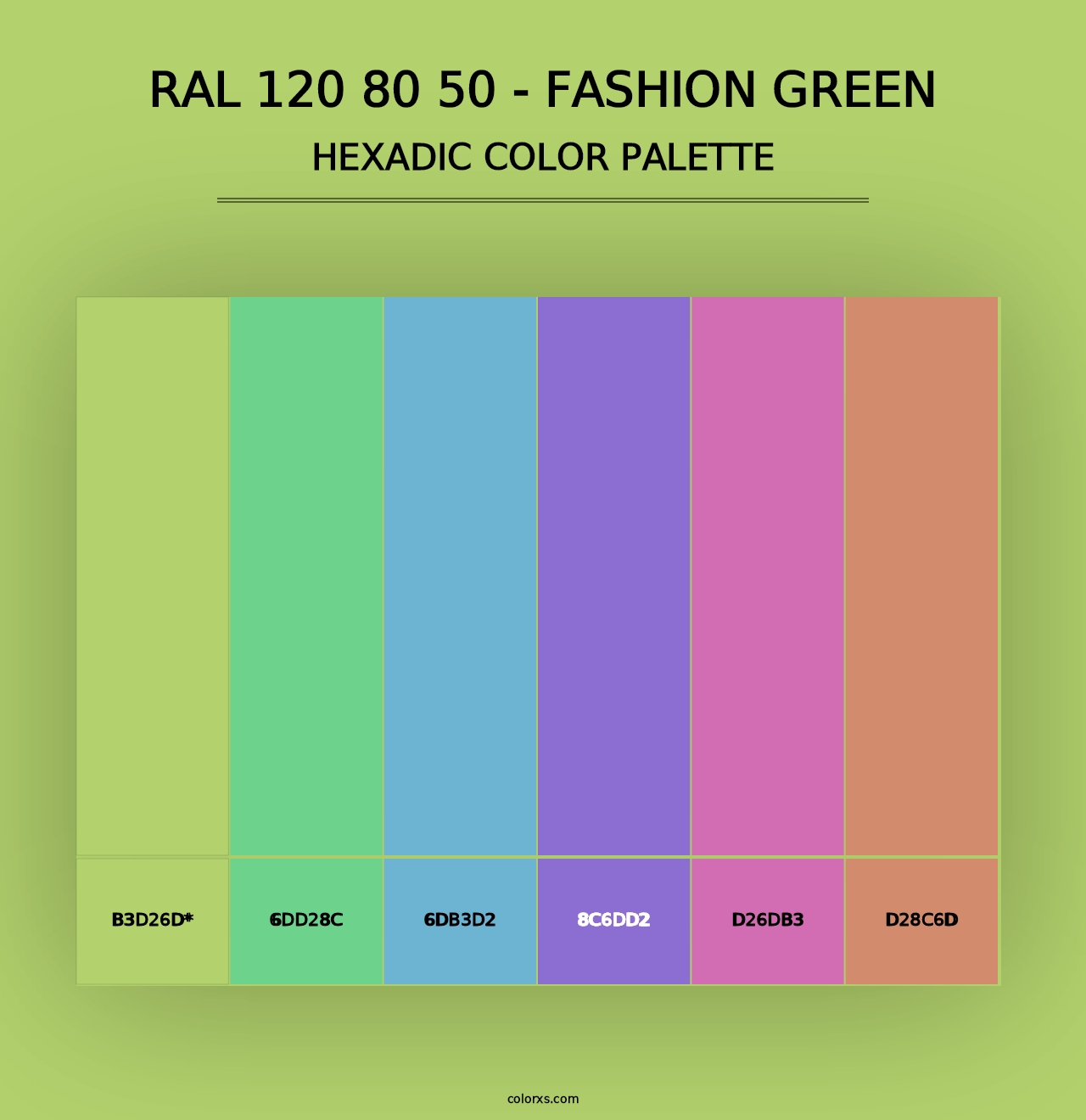 RAL 120 80 50 - Fashion Green - Hexadic Color Palette