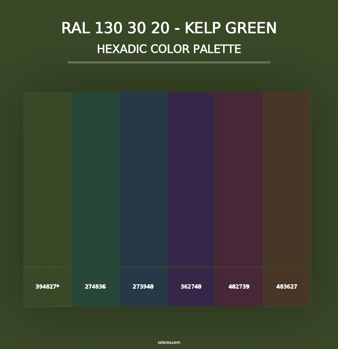 RAL 130 30 20 - Kelp Green - Hexadic Color Palette