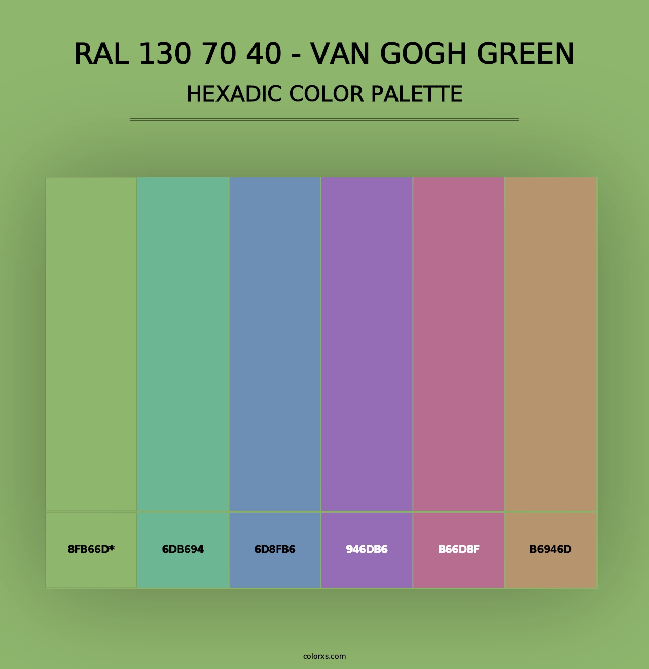 RAL 130 70 40 - Van Gogh Green - Hexadic Color Palette