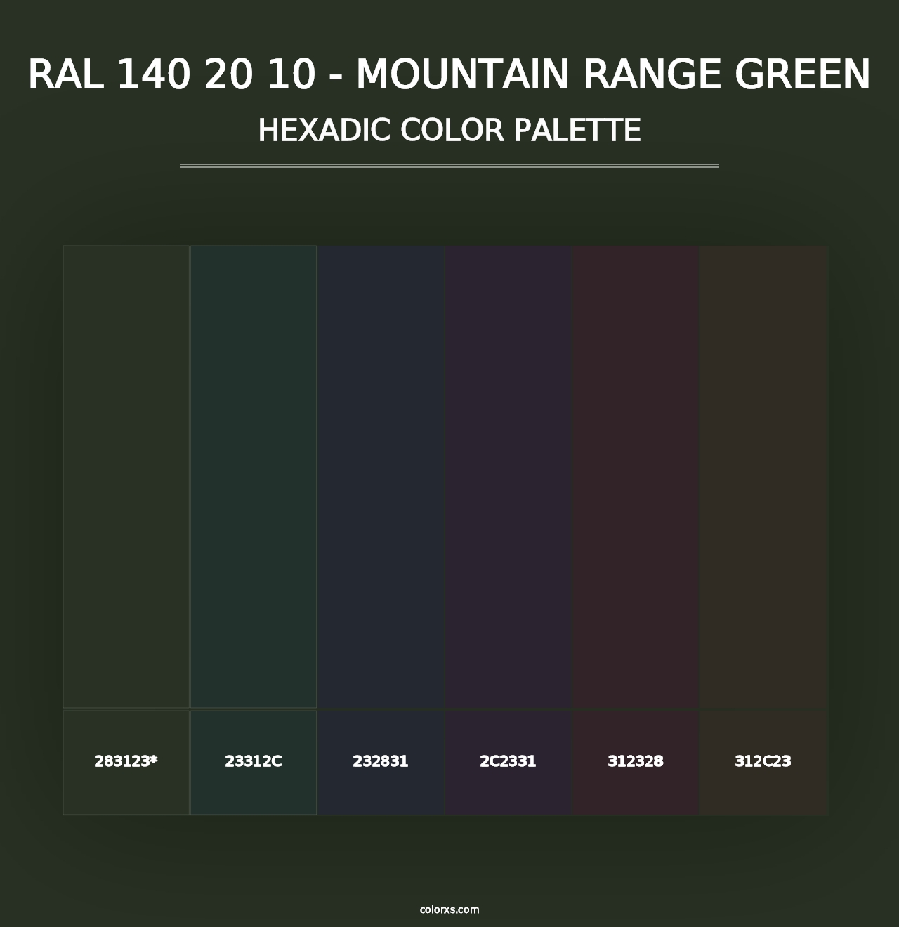 RAL 140 20 10 - Mountain Range Green - Hexadic Color Palette