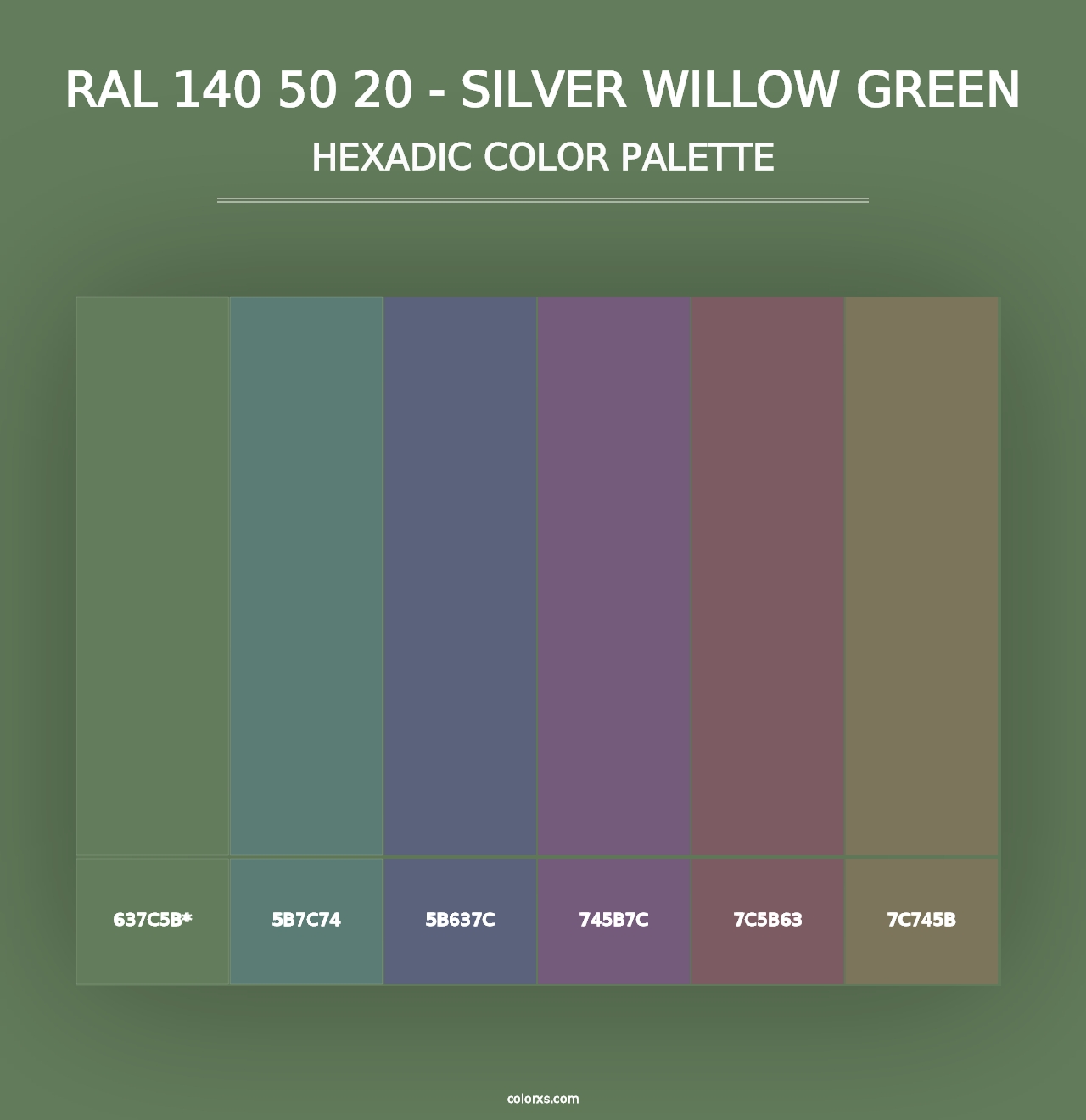 RAL 140 50 20 - Silver Willow Green - Hexadic Color Palette