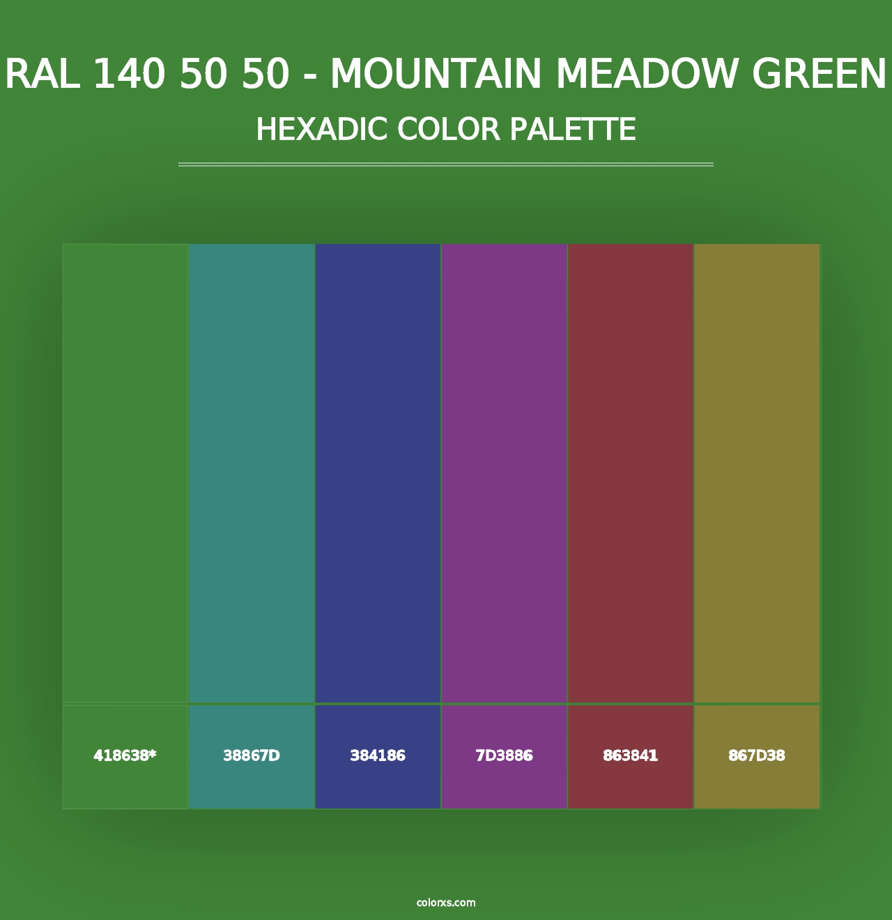 RAL 140 50 50 - Mountain Meadow Green - Hexadic Color Palette