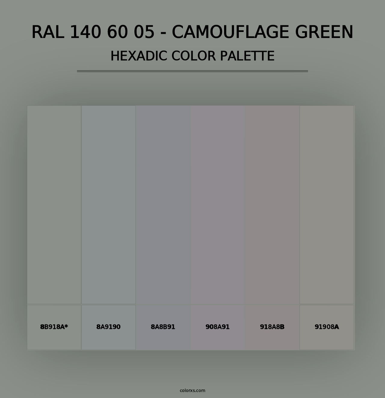 RAL 140 60 05 - Camouflage Green - Hexadic Color Palette