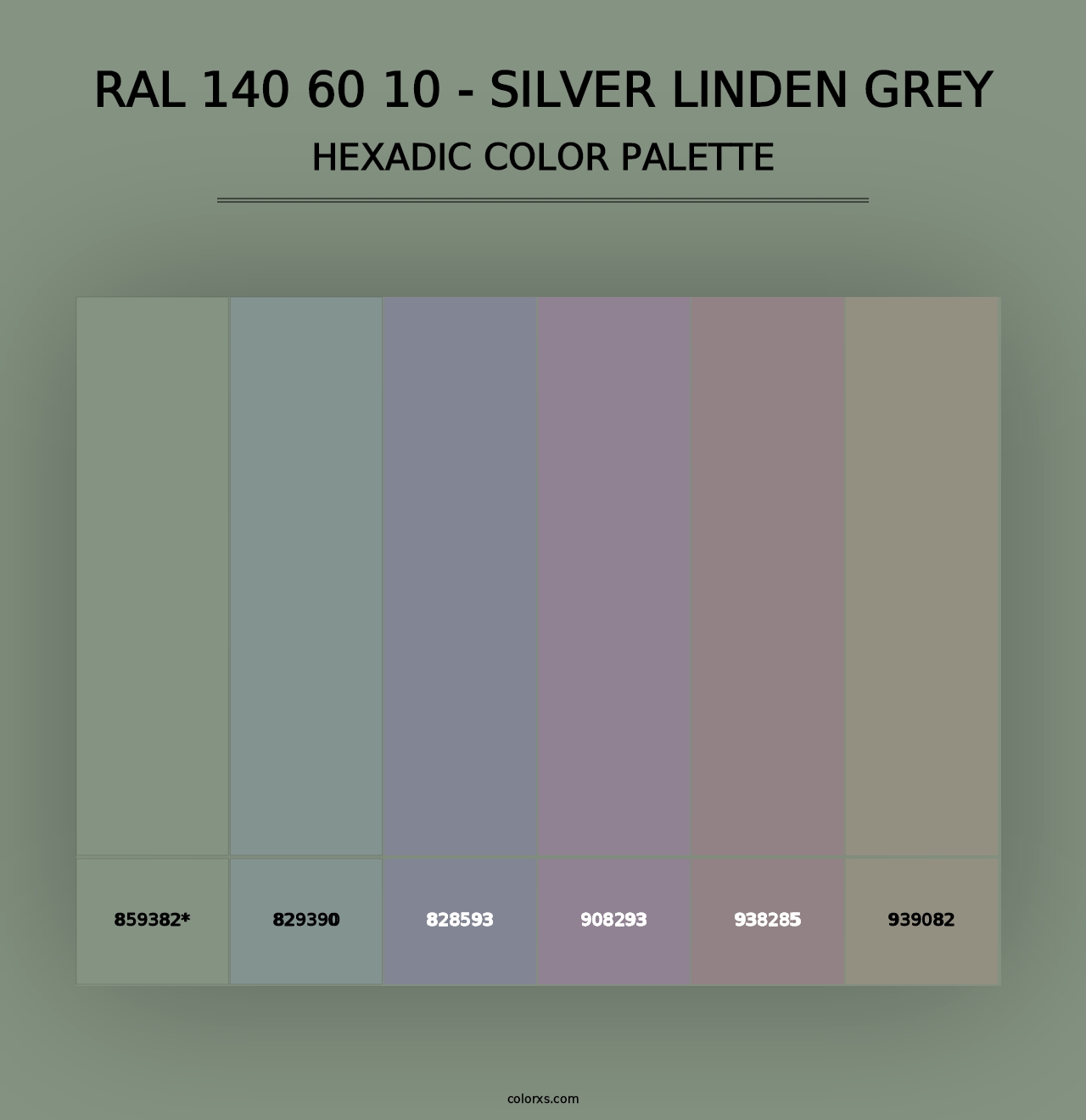 RAL 140 60 10 - Silver Linden Grey - Hexadic Color Palette