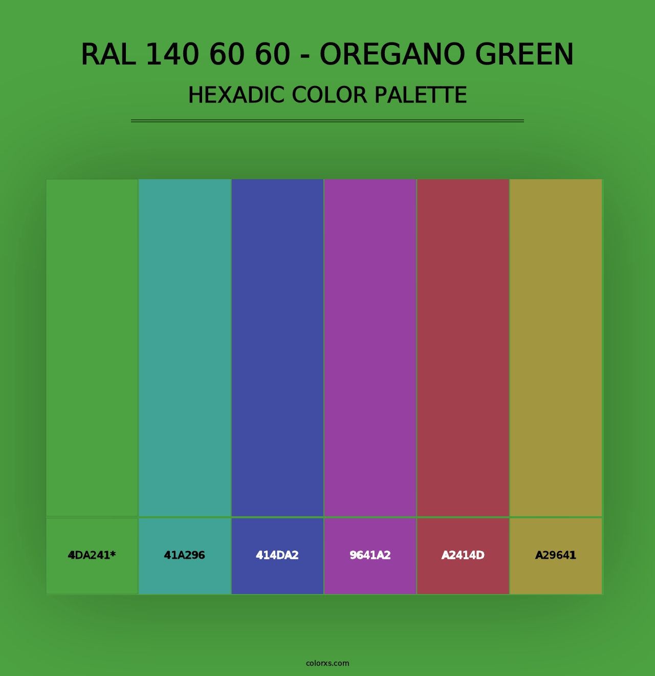 RAL 140 60 60 - Oregano Green - Hexadic Color Palette