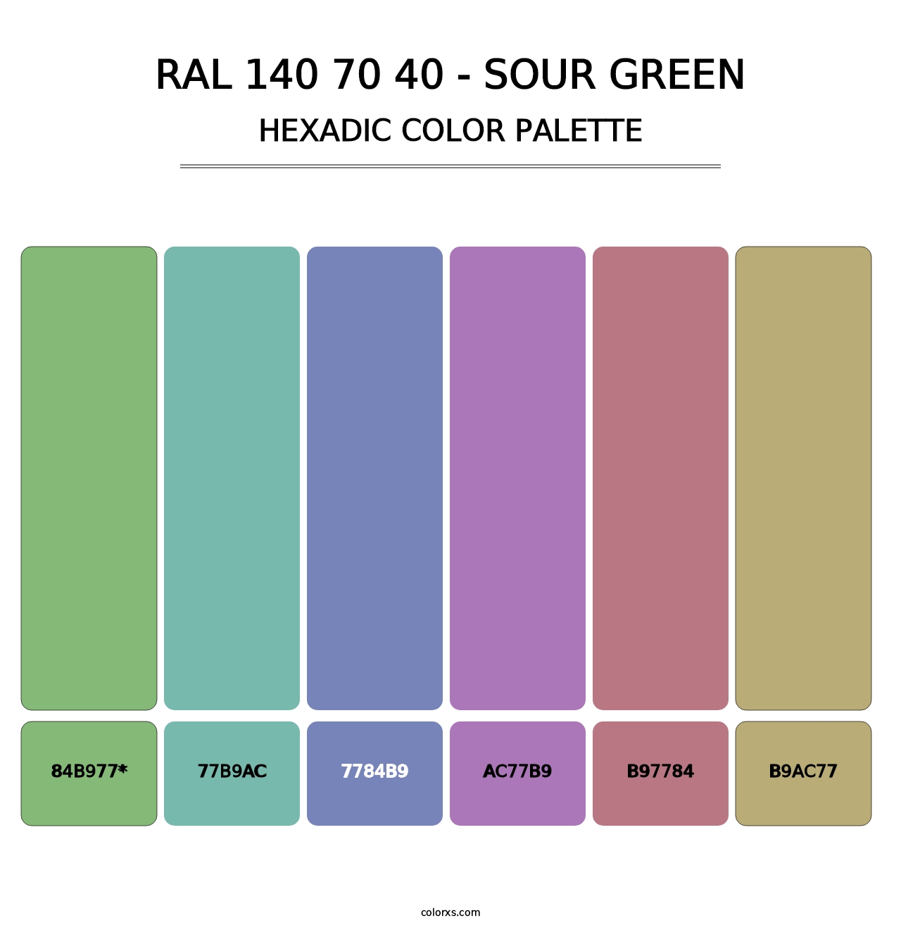 RAL 140 70 40 - Sour Green - Hexadic Color Palette