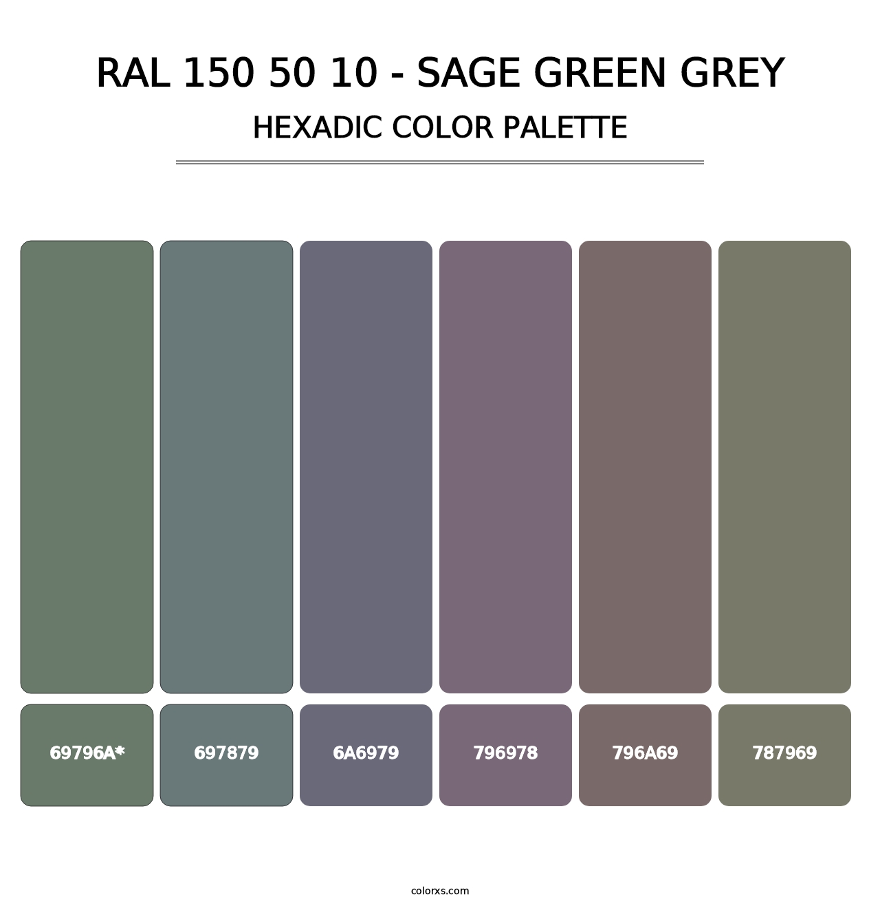 RAL 150 50 10 - Sage Green Grey - Hexadic Color Palette