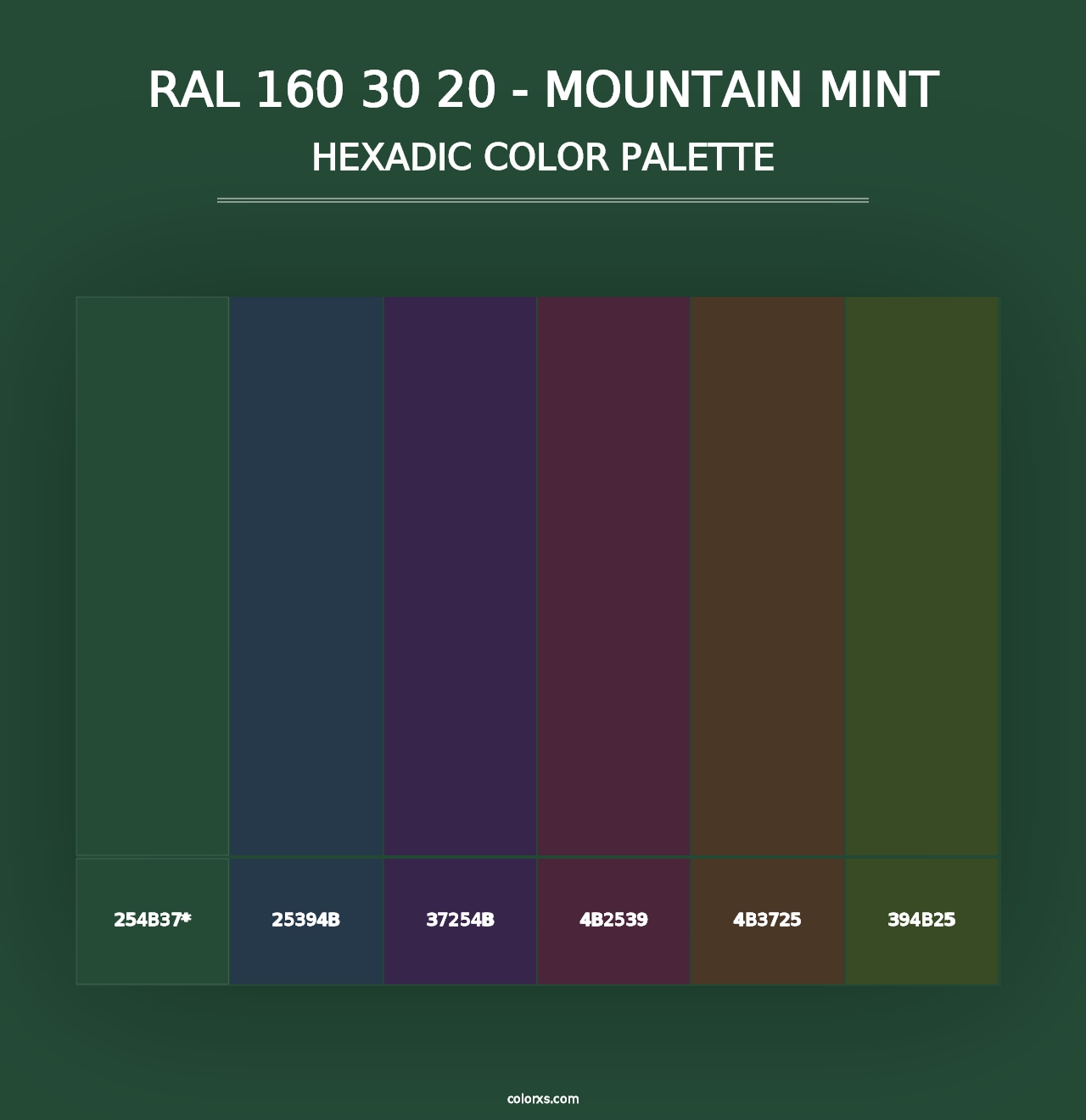 RAL 160 30 20 - Mountain Mint - Hexadic Color Palette