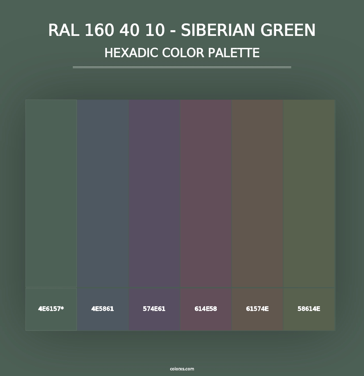 RAL 160 40 10 - Siberian Green - Hexadic Color Palette