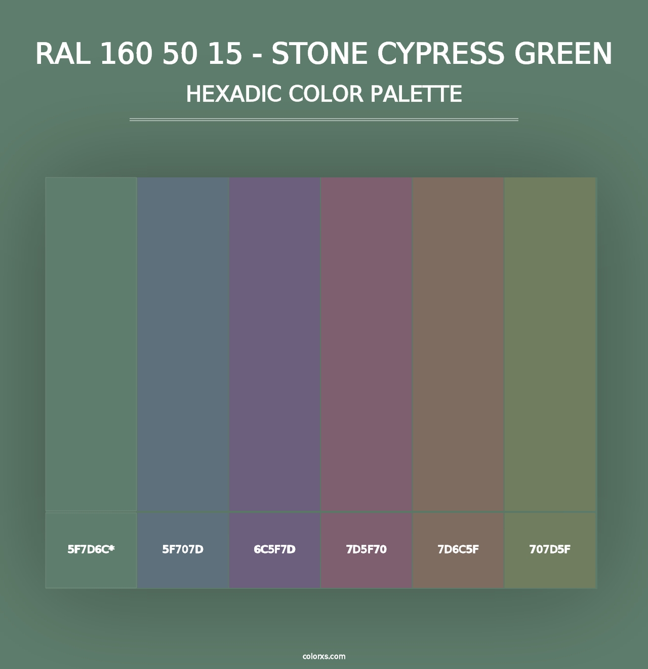 RAL 160 50 15 - Stone Cypress Green - Hexadic Color Palette