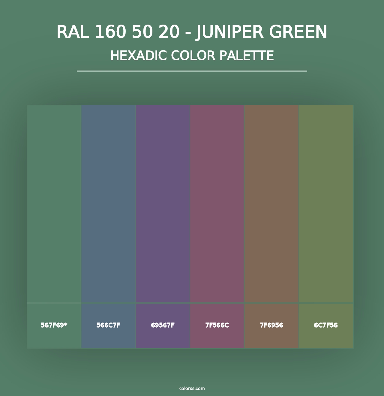 RAL 160 50 20 - Juniper Green - Hexadic Color Palette