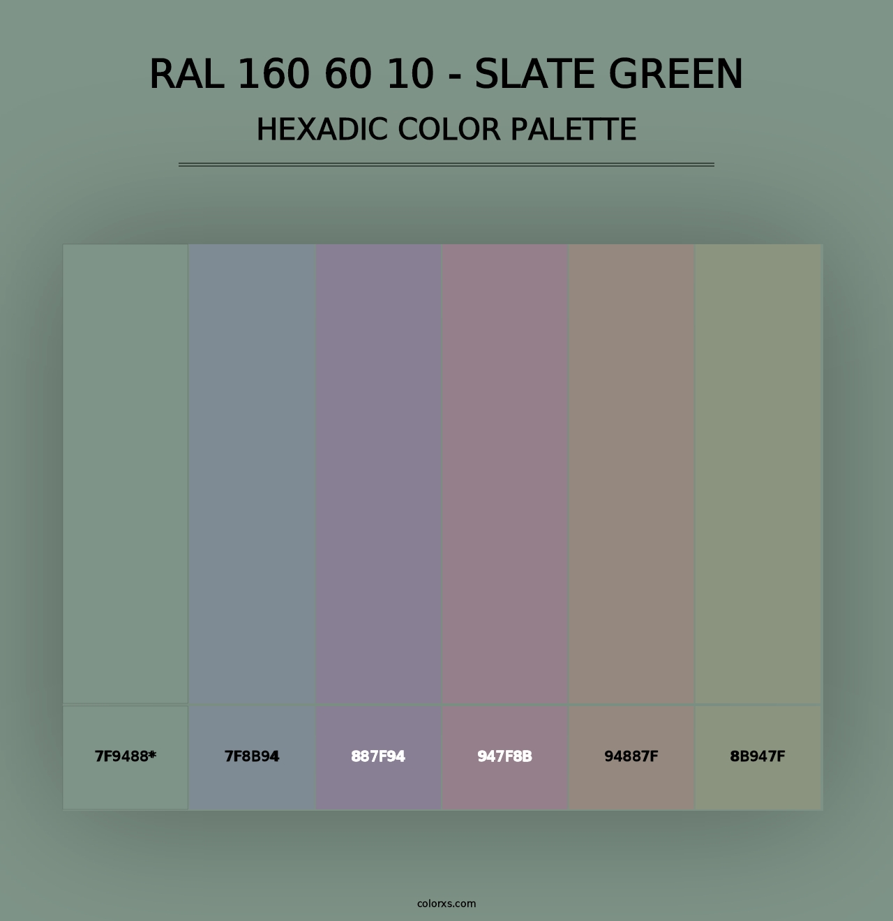 RAL 160 60 10 - Slate Green - Hexadic Color Palette