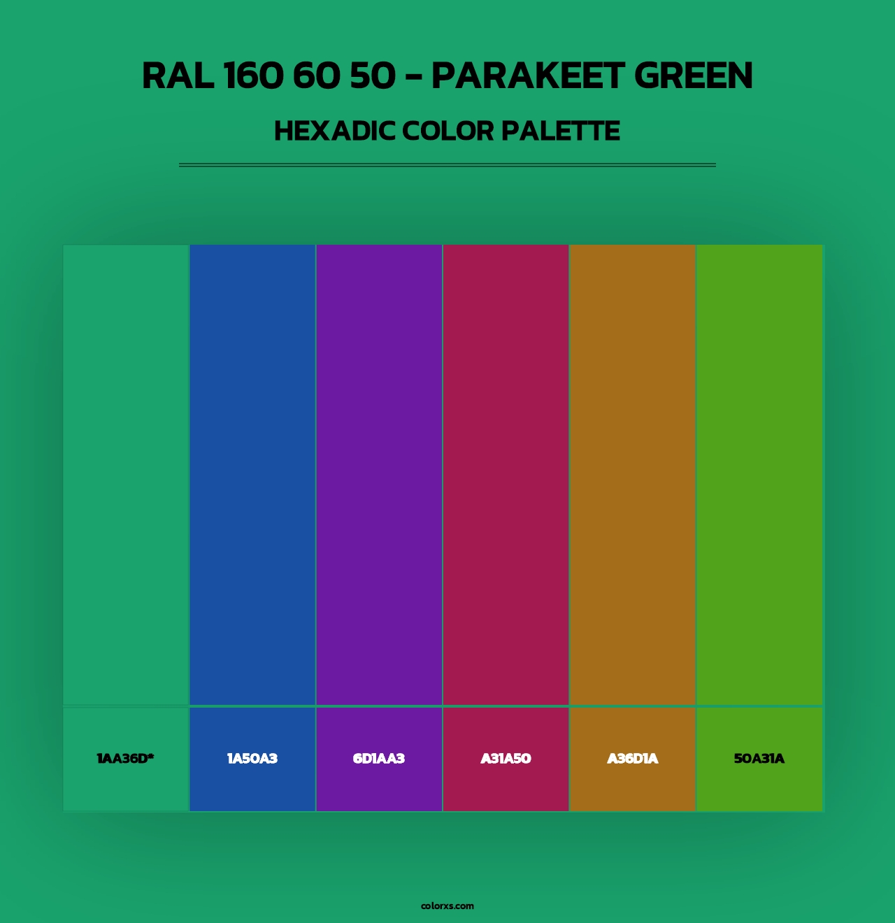 RAL 160 60 50 - Parakeet Green - Hexadic Color Palette