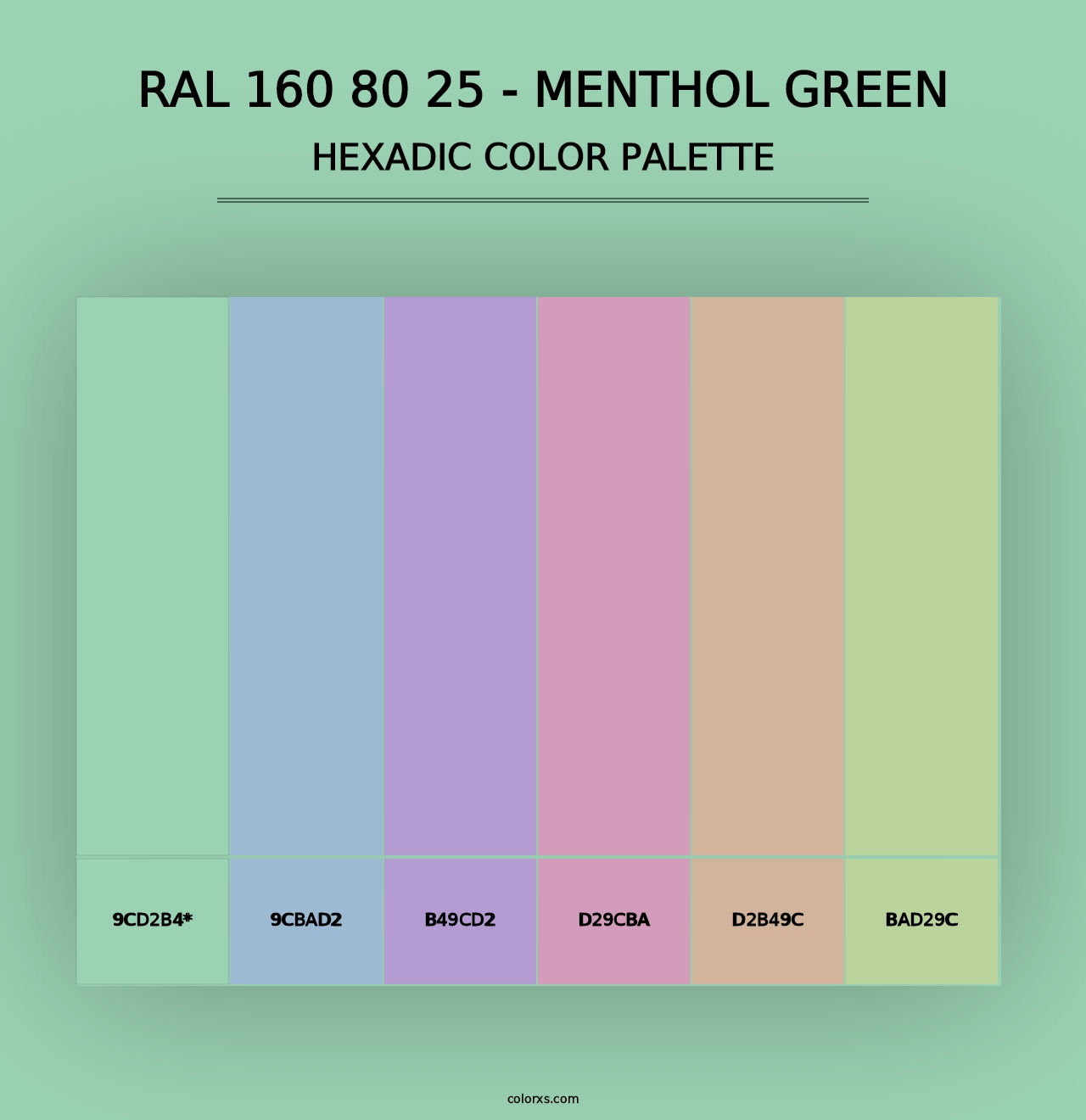 RAL 160 80 25 - Menthol Green - Hexadic Color Palette