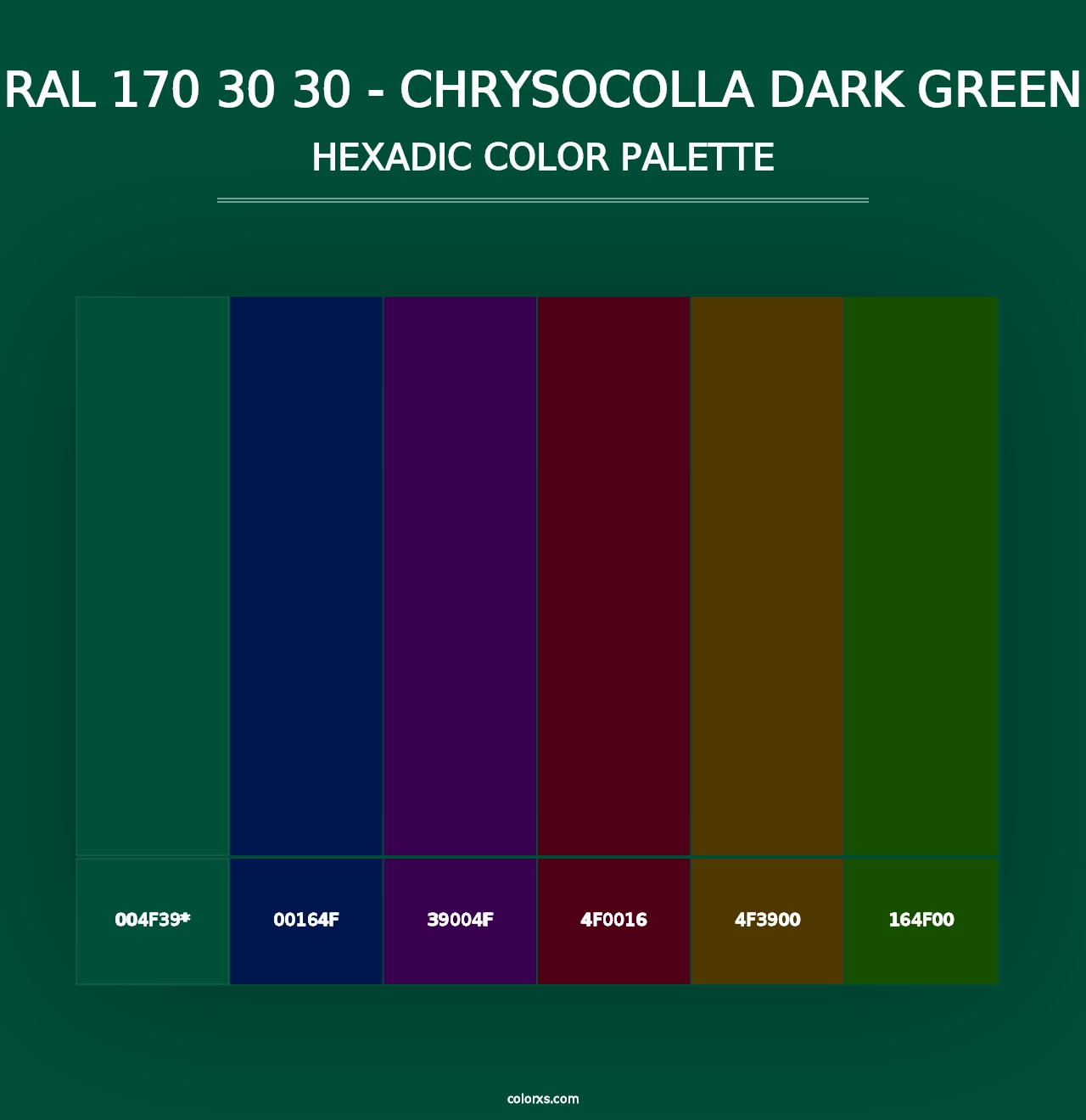 RAL 170 30 30 - Chrysocolla Dark Green - Hexadic Color Palette