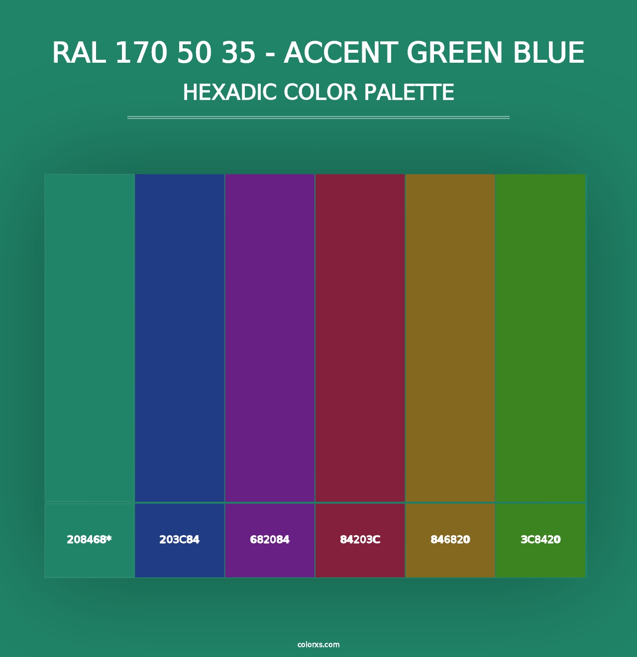 RAL 170 50 35 - Accent Green Blue - Hexadic Color Palette