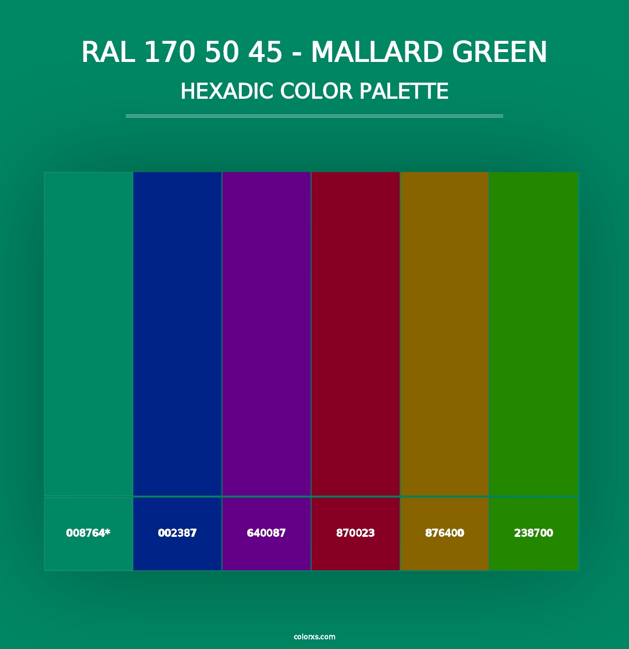 RAL 170 50 45 - Mallard Green - Hexadic Color Palette