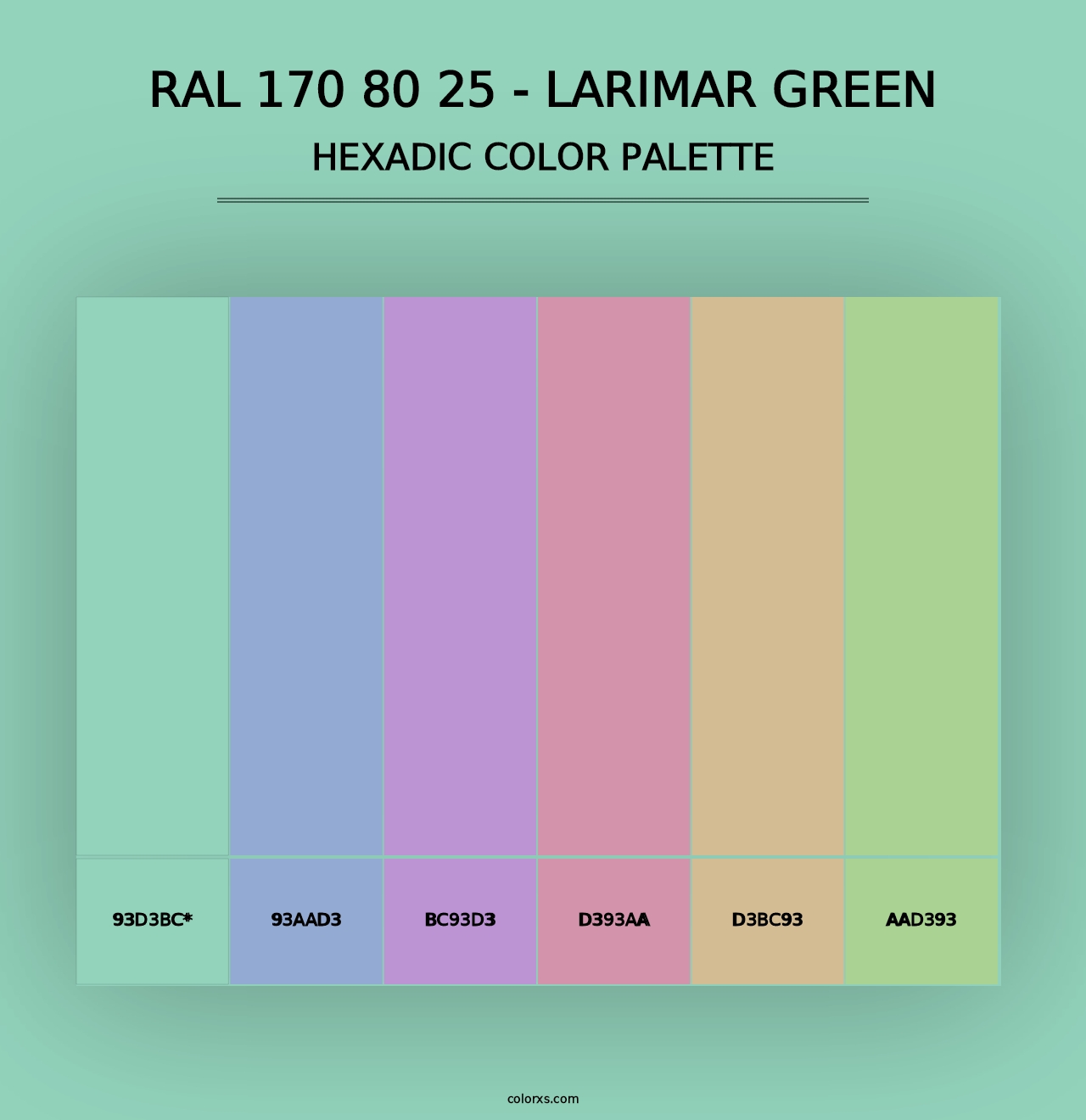 RAL 170 80 25 - Larimar Green - Hexadic Color Palette