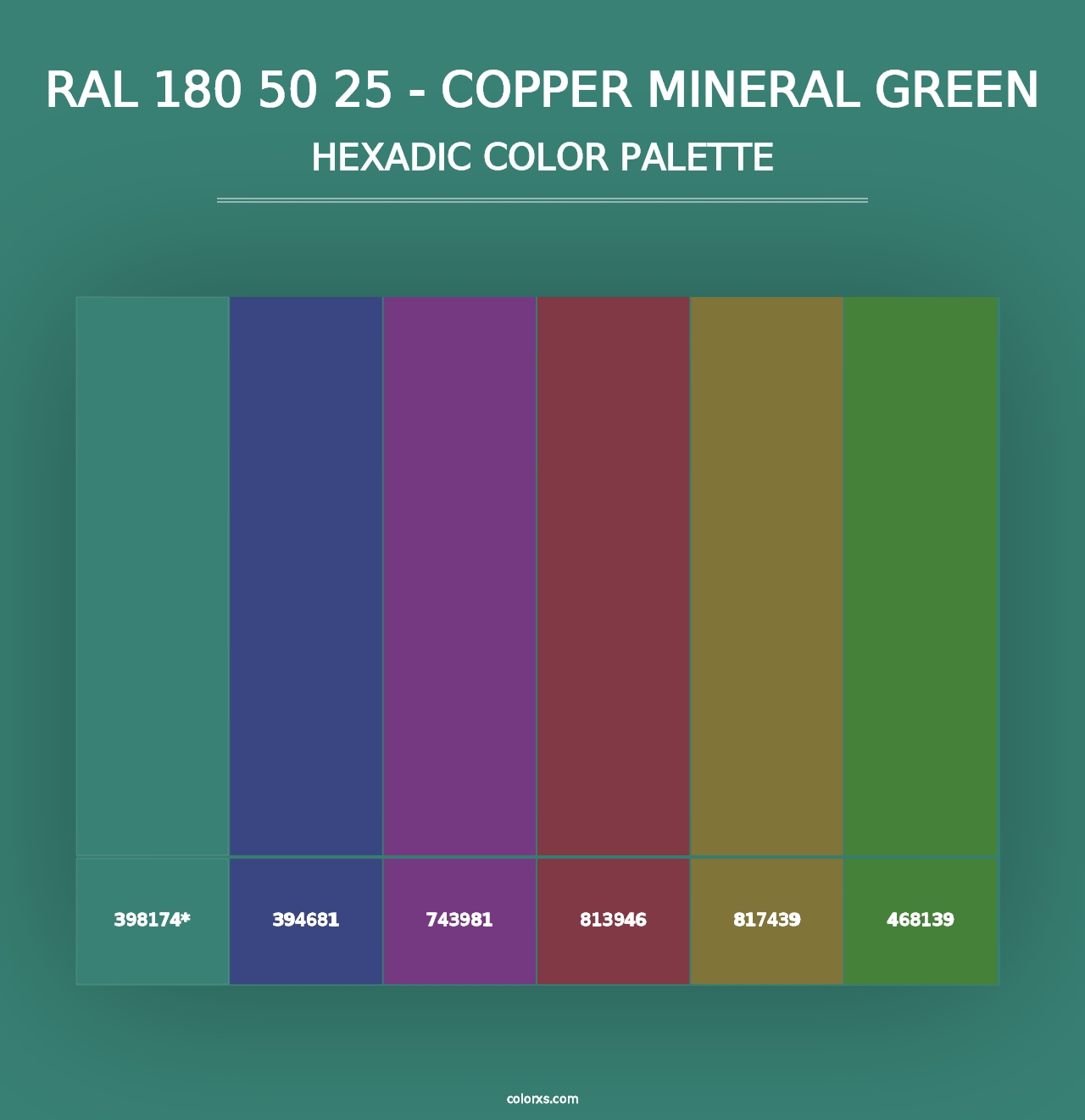 RAL 180 50 25 - Copper Mineral Green - Hexadic Color Palette