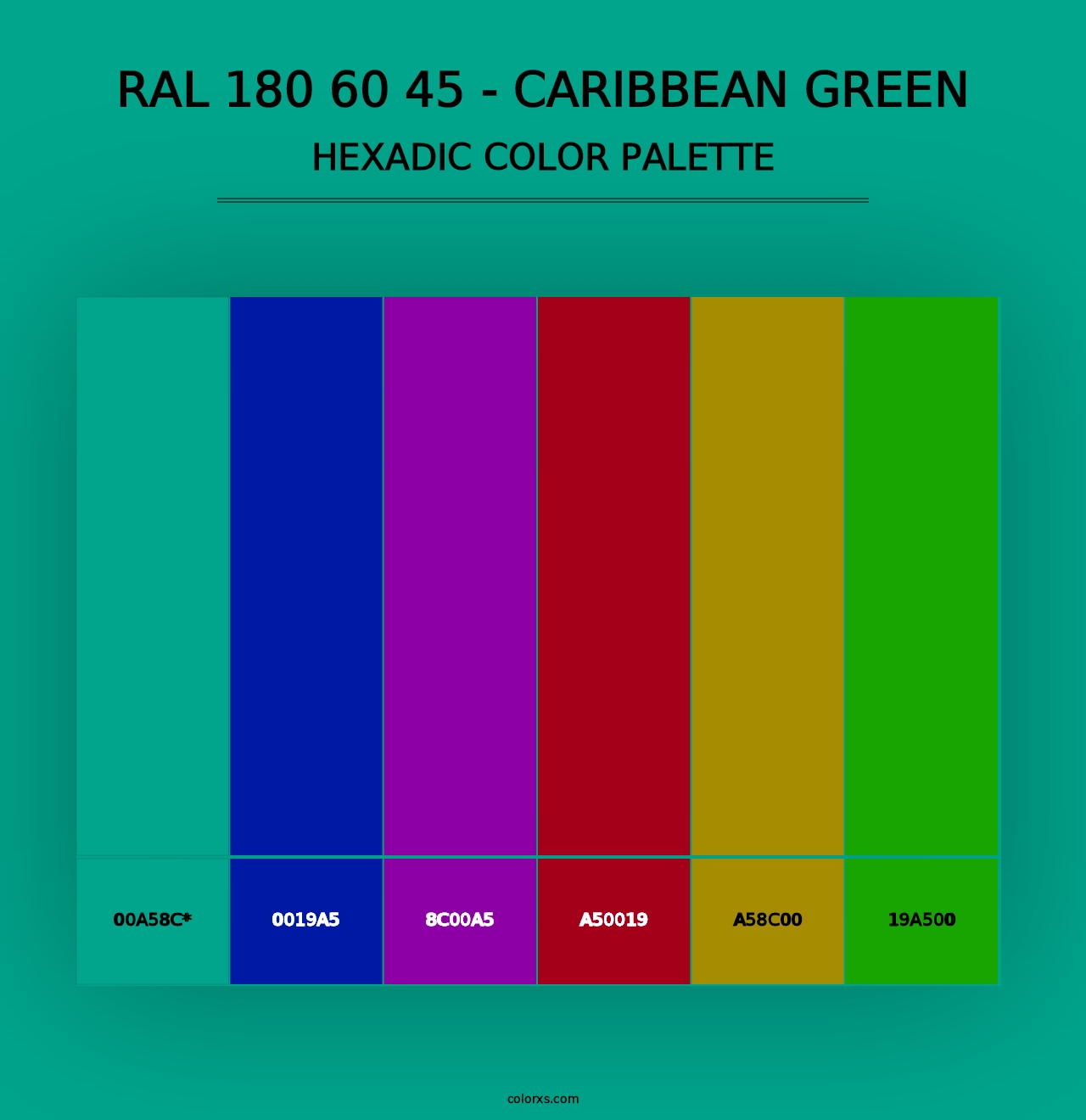 RAL 180 60 45 - Caribbean Green - Hexadic Color Palette