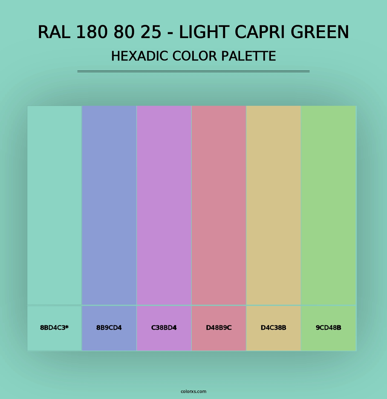 RAL 180 80 25 - Light Capri Green - Hexadic Color Palette