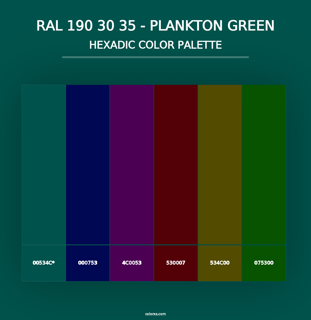 RAL 190 30 35 - Plankton Green - Hexadic Color Palette