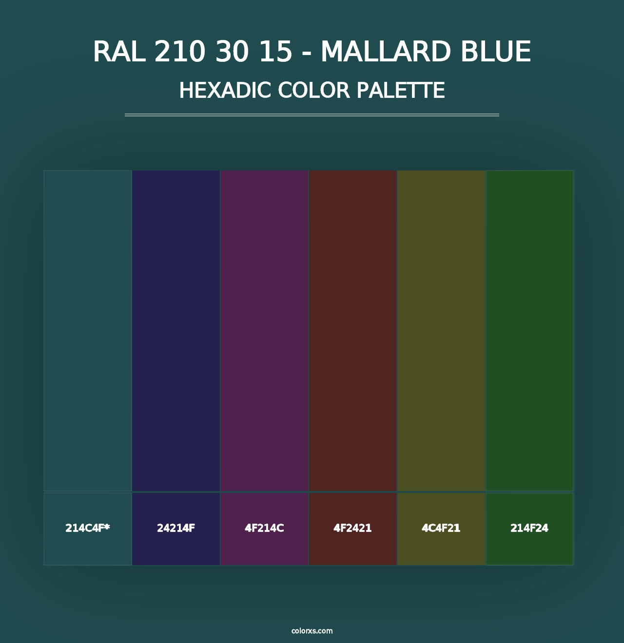 RAL 210 30 15 - Mallard Blue - Hexadic Color Palette