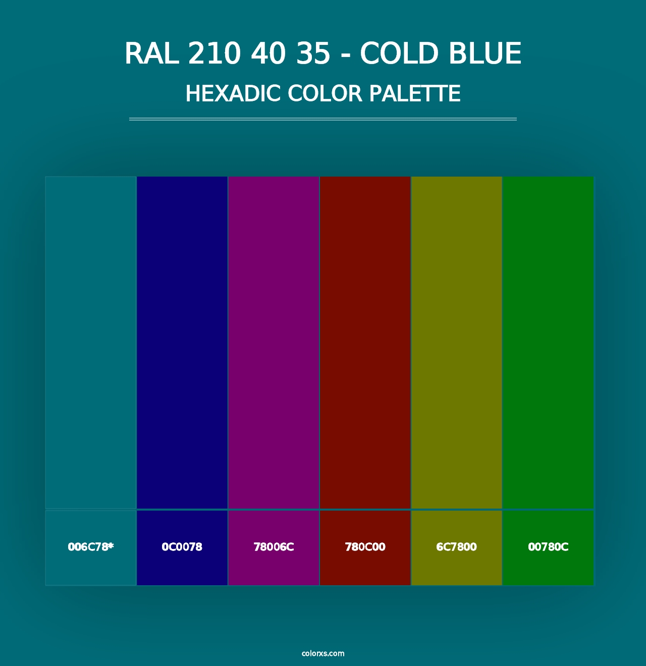 RAL 210 40 35 - Cold Blue - Hexadic Color Palette