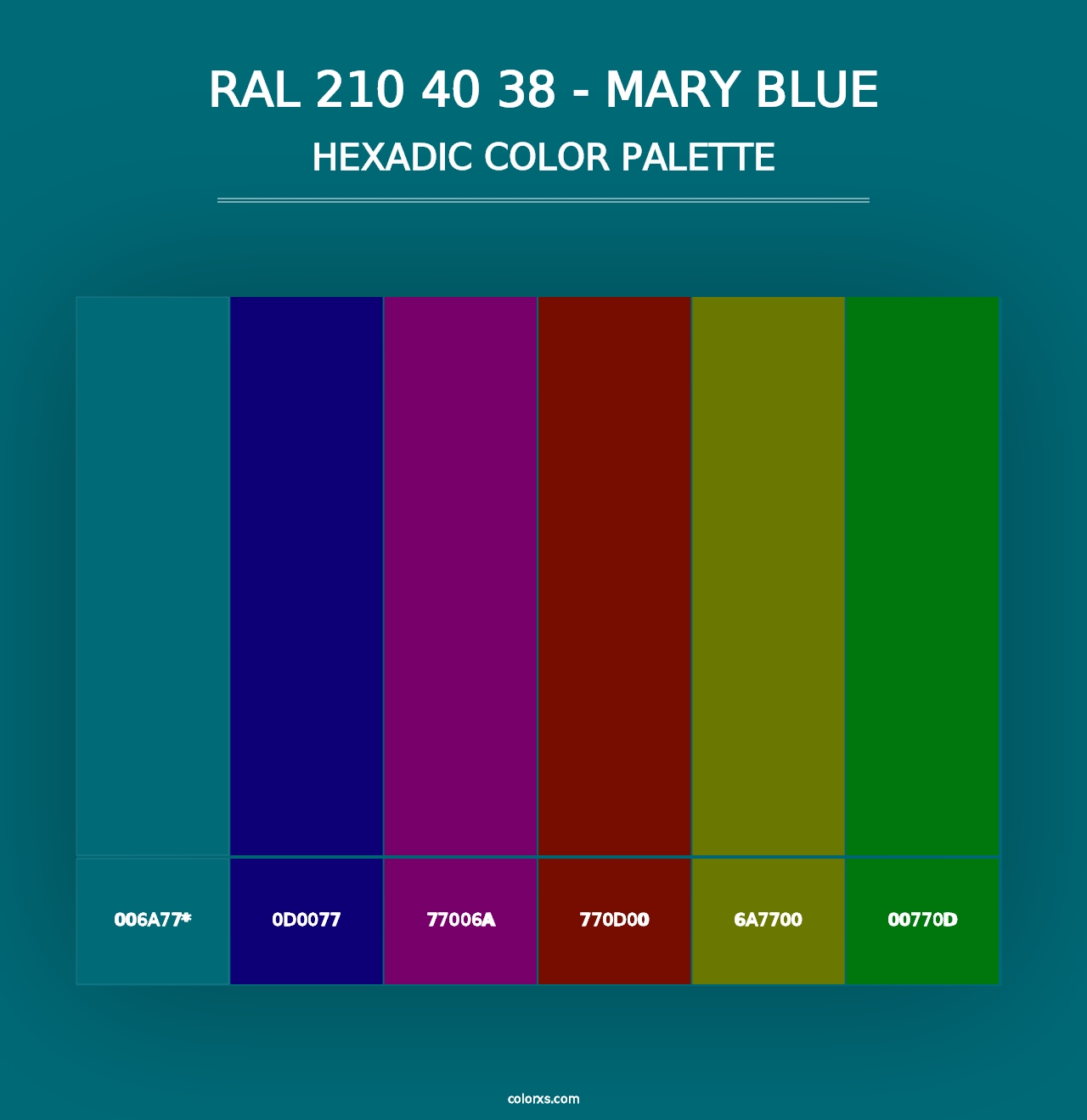 RAL 210 40 38 - Mary Blue - Hexadic Color Palette