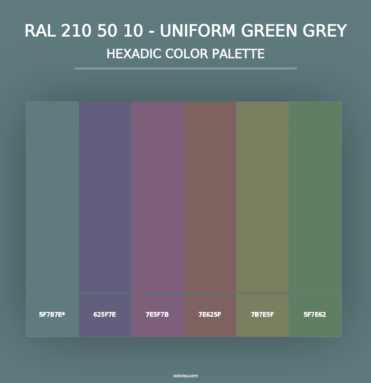 RAL 210 50 10 - Uniform Green Grey - Hexadic Color Palette