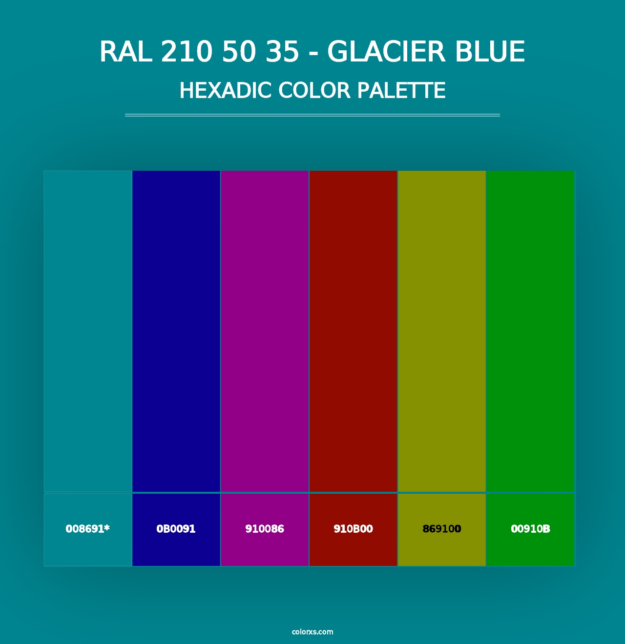 RAL 210 50 35 - Glacier Blue - Hexadic Color Palette