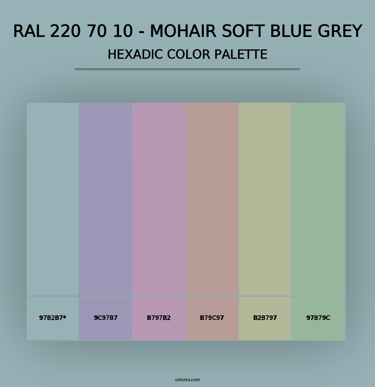 RAL 220 70 10 - Mohair Soft Blue Grey - Hexadic Color Palette