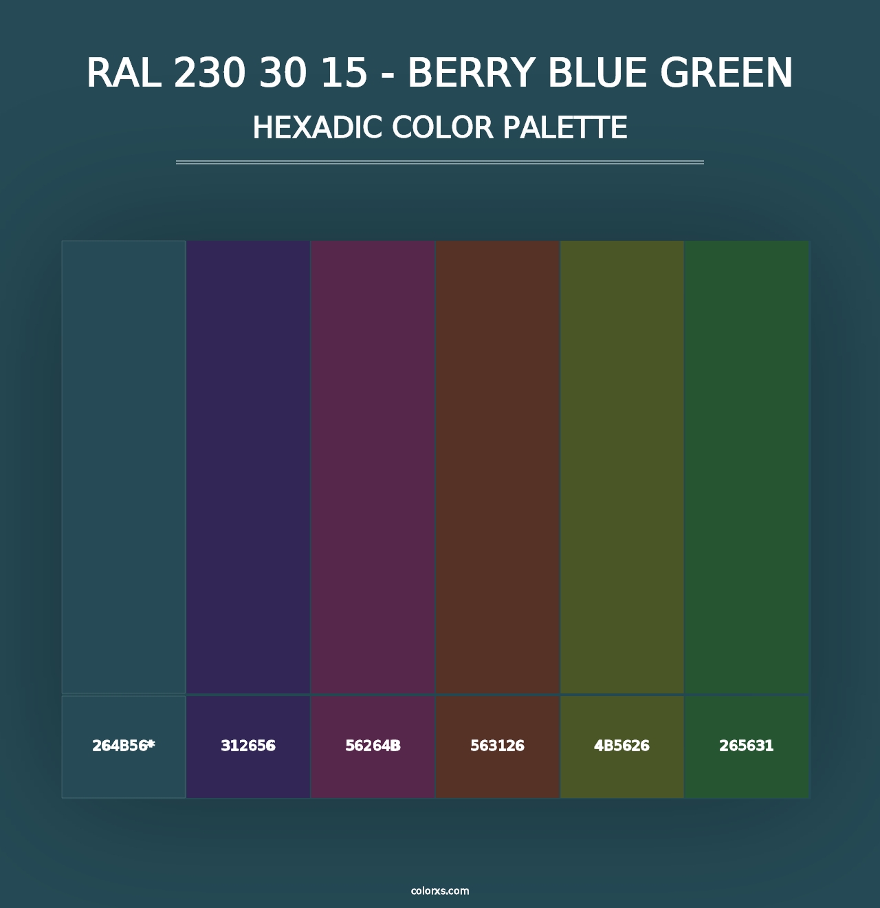 RAL 230 30 15 - Berry Blue Green - Hexadic Color Palette