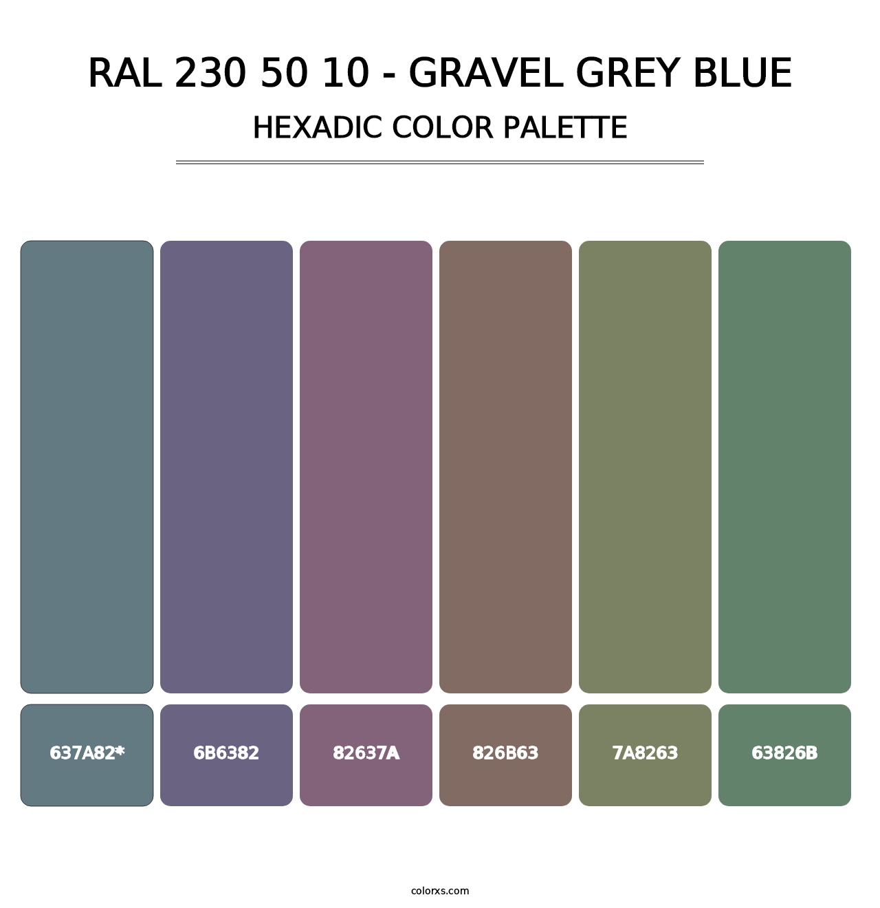 RAL 230 50 10 - Gravel Grey Blue - Hexadic Color Palette