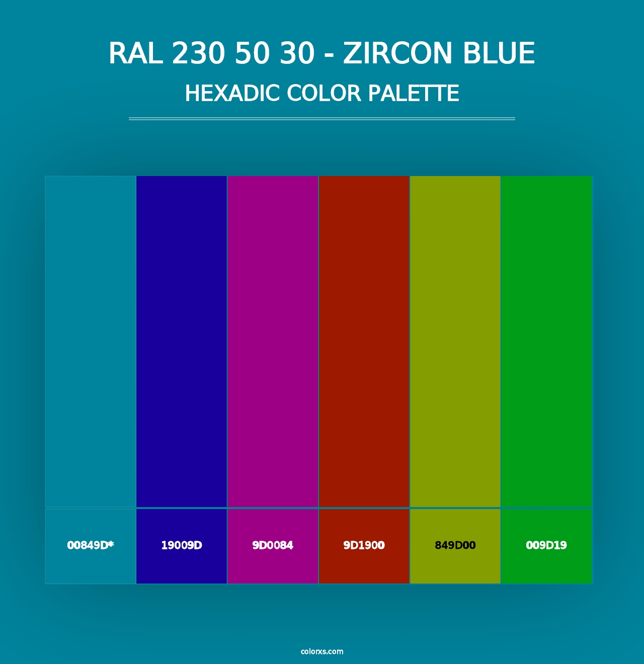 RAL 230 50 30 - Zircon Blue - Hexadic Color Palette