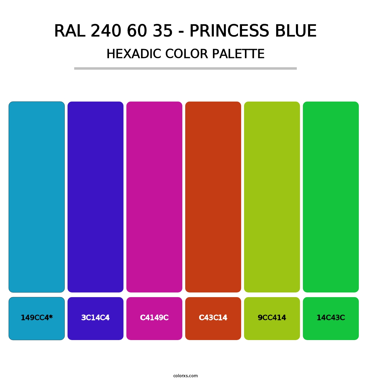 RAL 240 60 35 - Princess Blue - Hexadic Color Palette