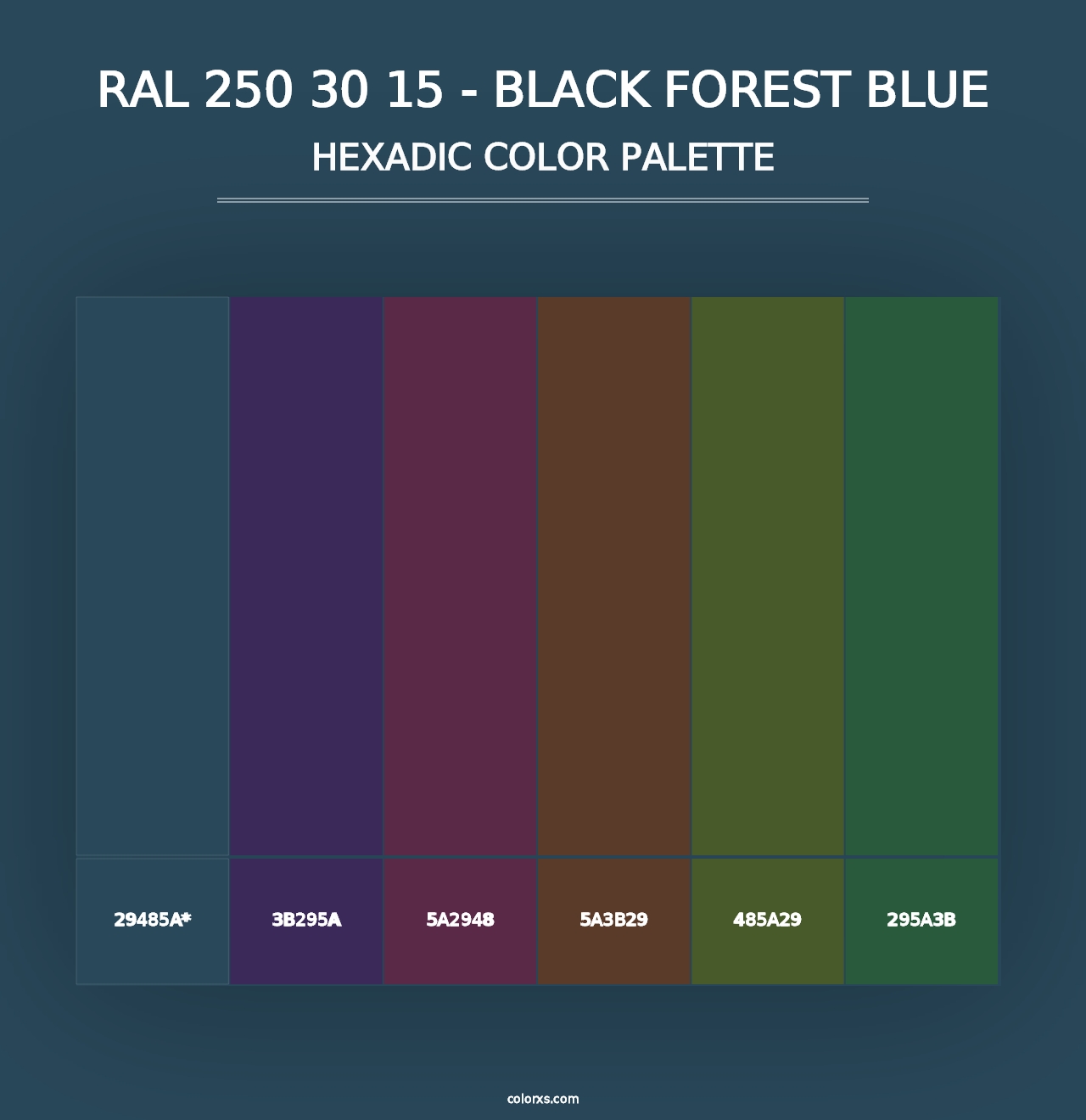 RAL 250 30 15 - Black Forest Blue - Hexadic Color Palette