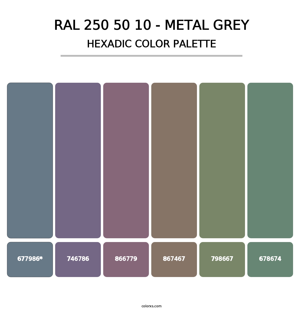 RAL 250 50 10 - Metal Grey - Hexadic Color Palette