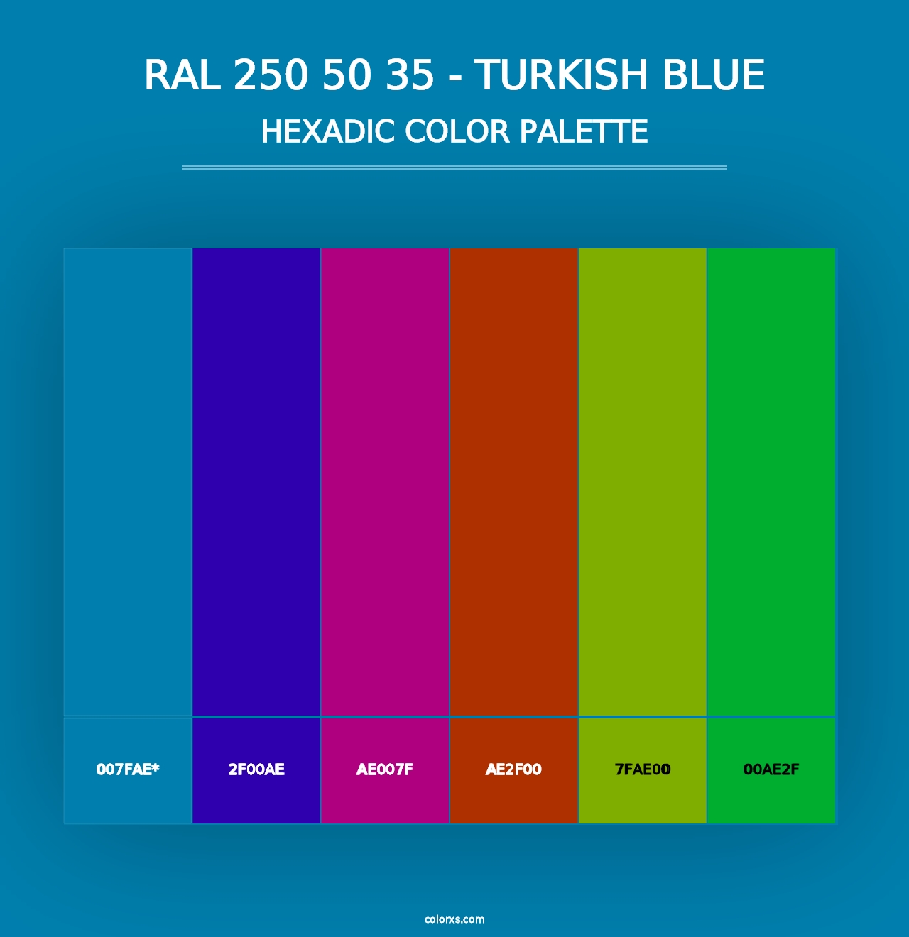 RAL 250 50 35 - Turkish Blue - Hexadic Color Palette