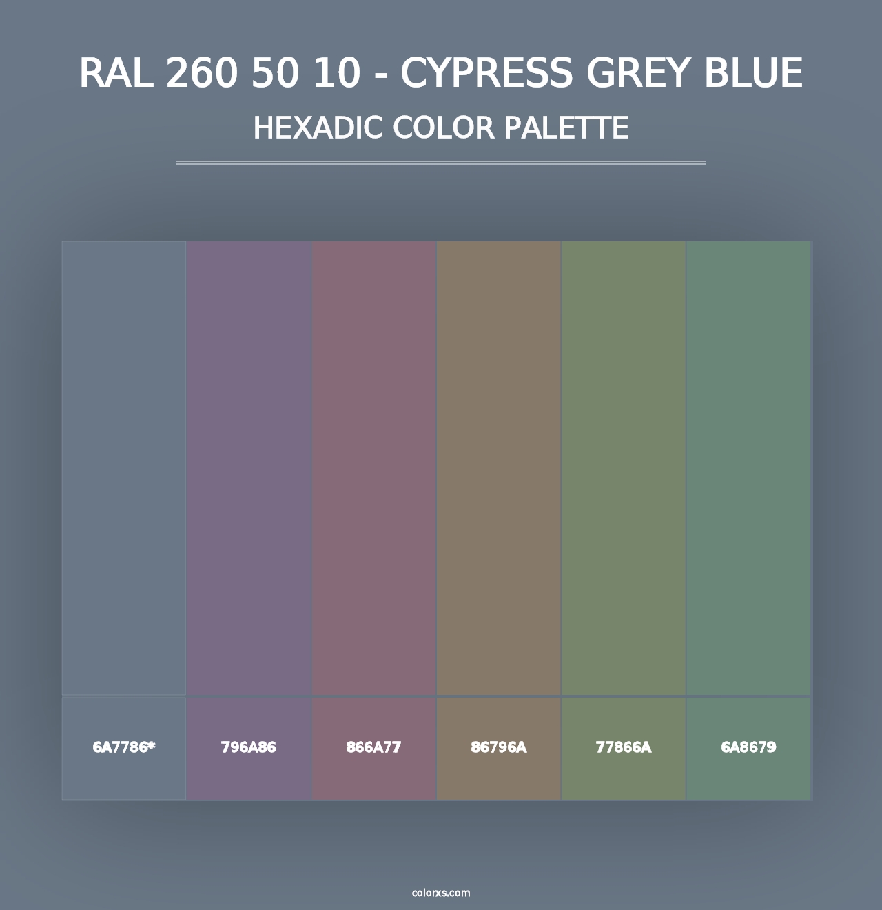 RAL 260 50 10 - Cypress Grey Blue - Hexadic Color Palette