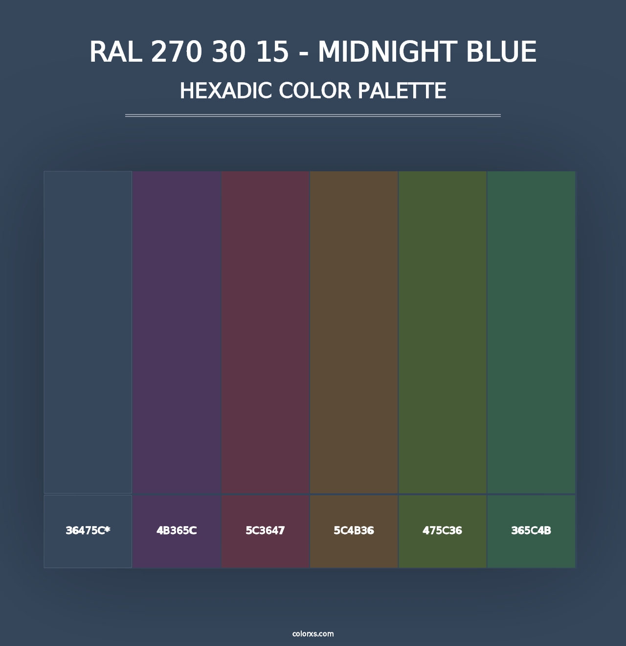 RAL 270 30 15 - Midnight Blue - Hexadic Color Palette