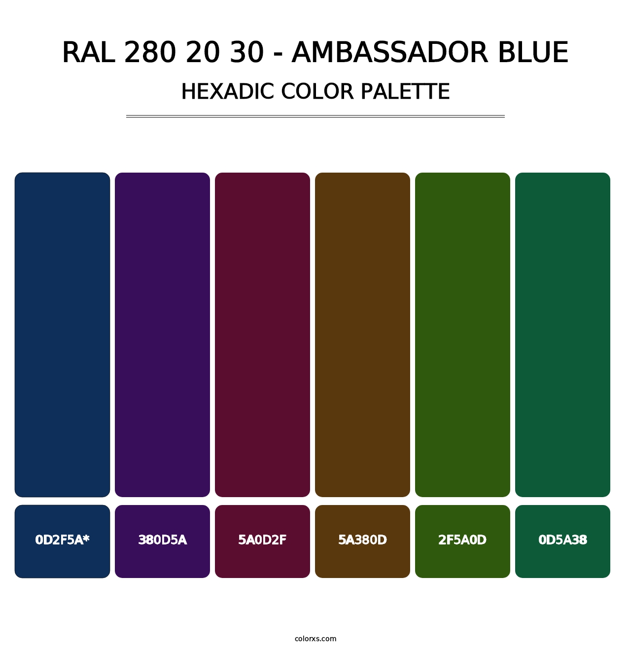 RAL 280 20 30 - Ambassador Blue - Hexadic Color Palette