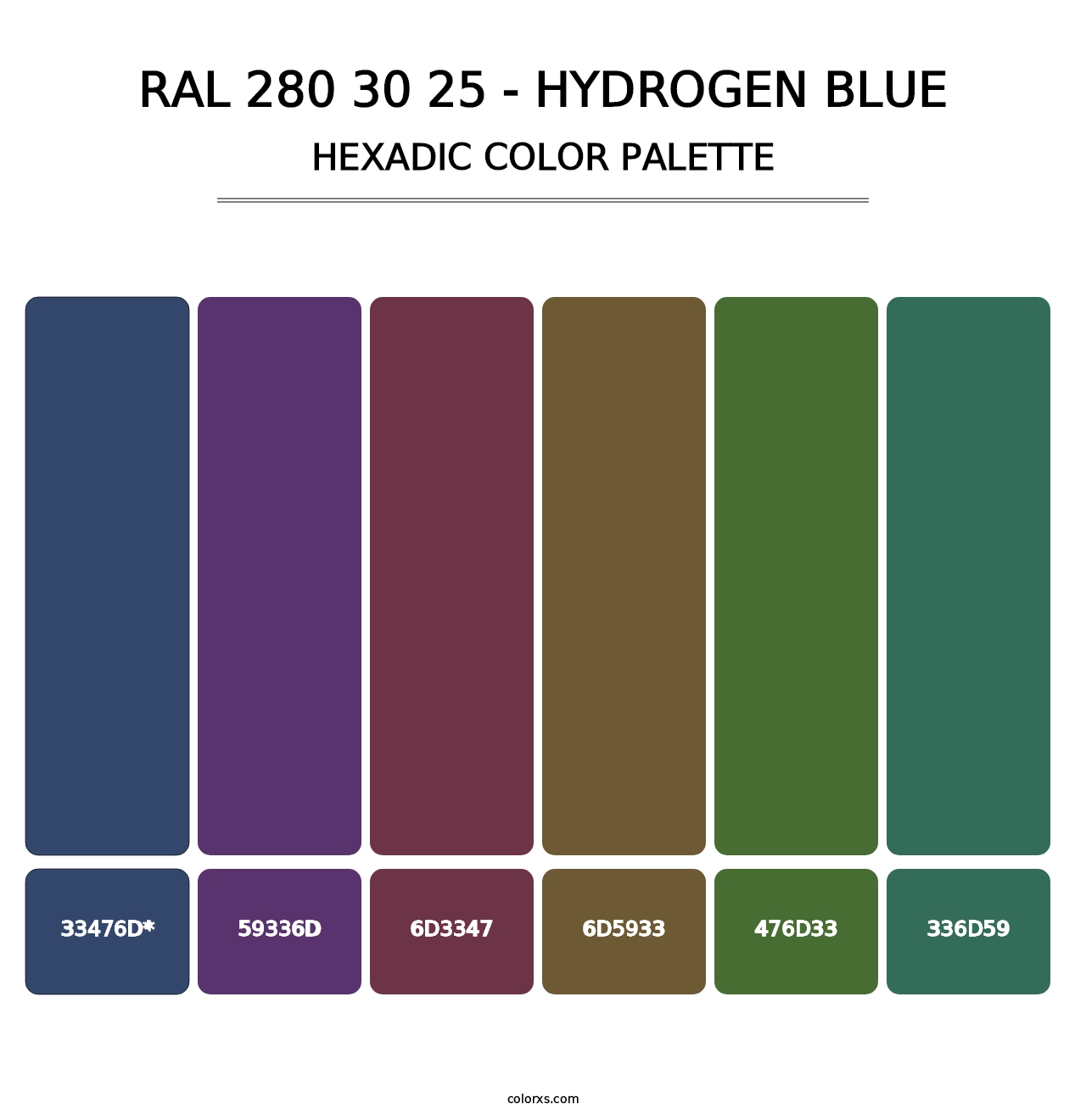 RAL 280 30 25 - Hydrogen Blue - Hexadic Color Palette