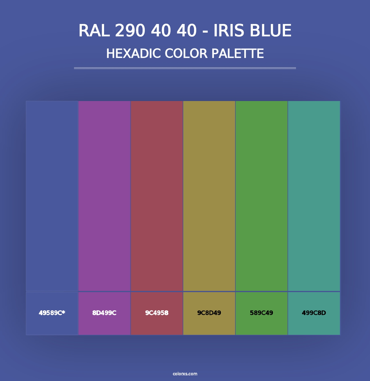 RAL 290 40 40 - Iris Blue - Hexadic Color Palette